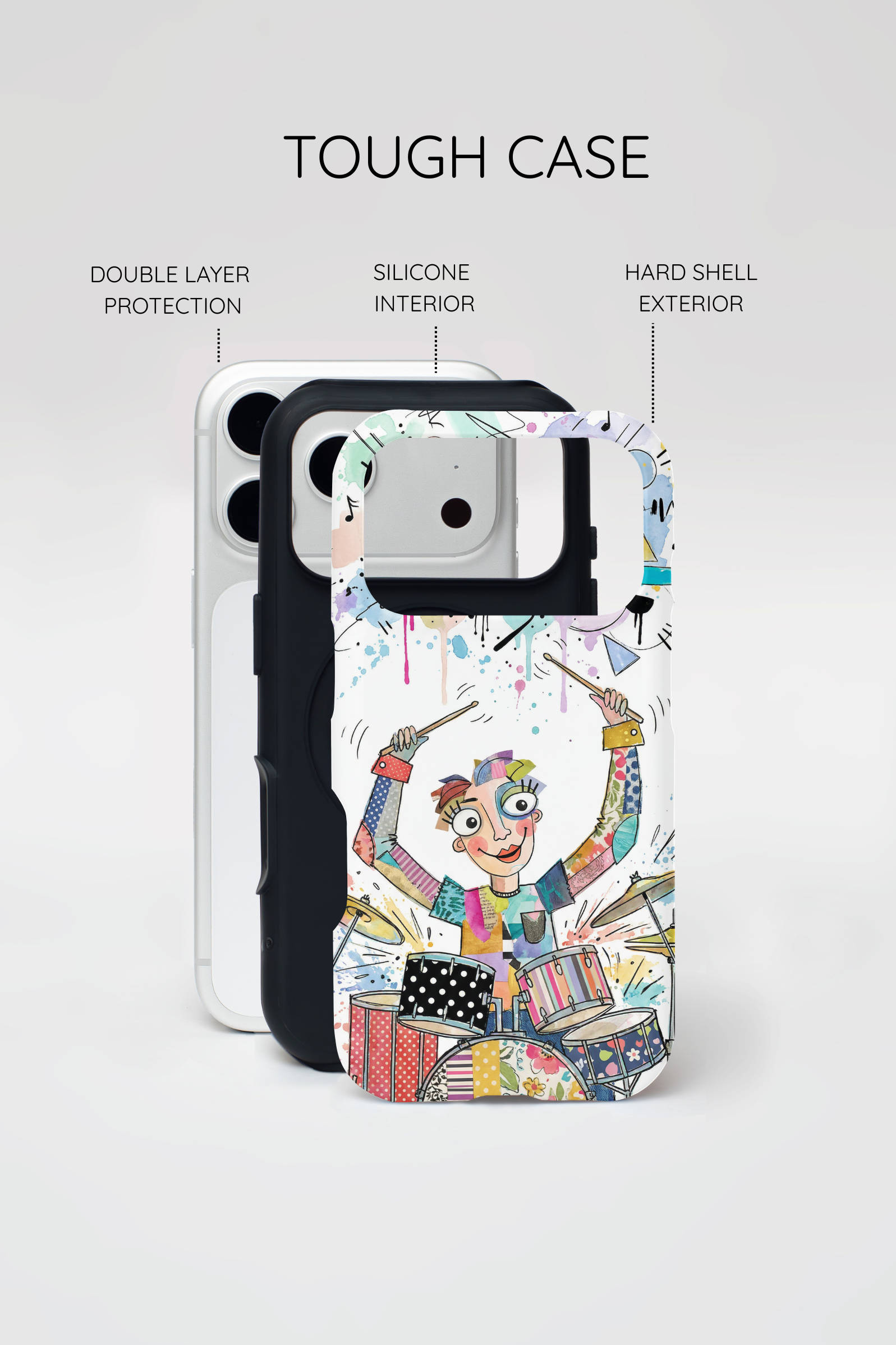 Drummer Boy iPhone Case | Colorful Cartoon Drum Kit Protective Cover