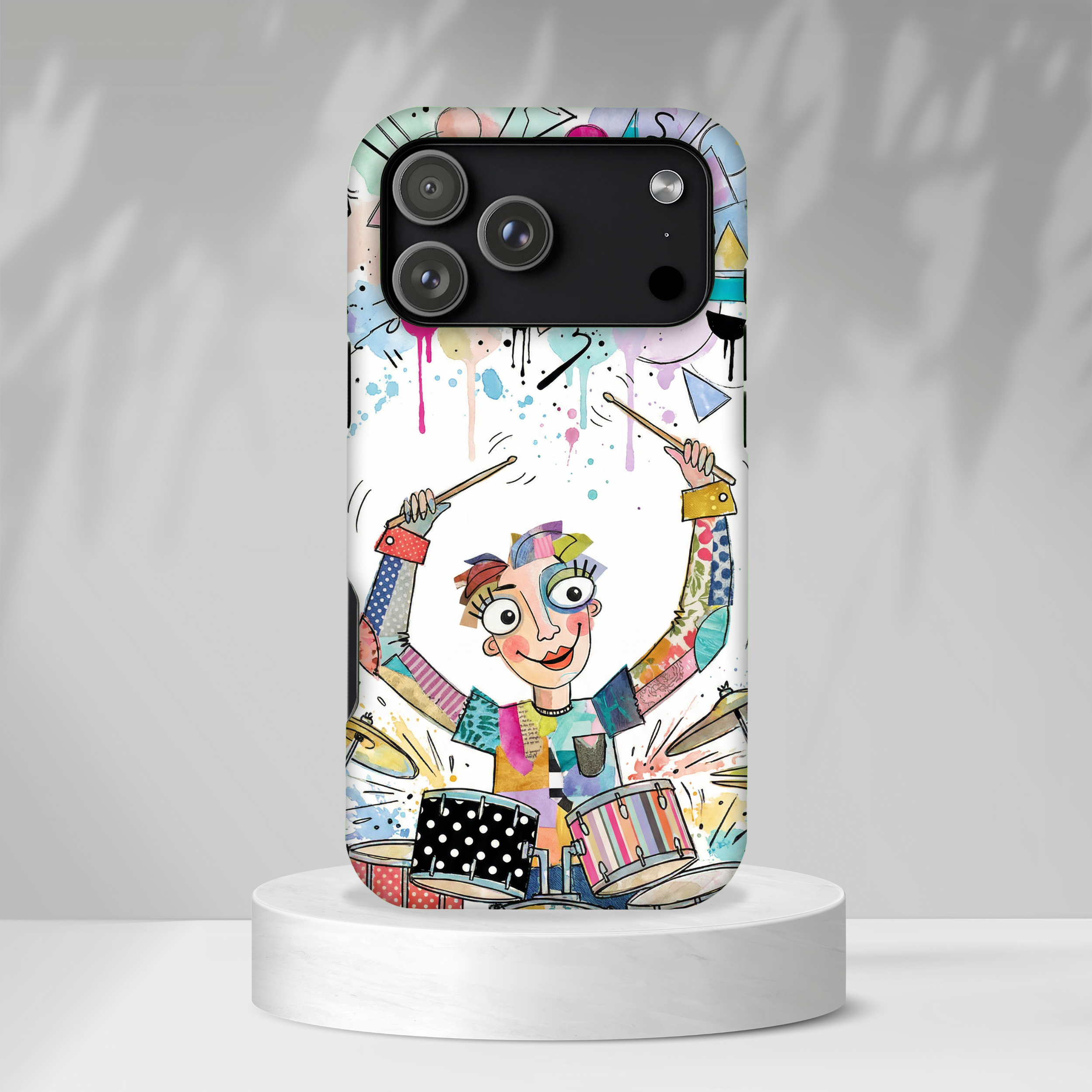 Drummer Boy iPhone Case | Colorful Cartoon Drum Kit Protective Cover