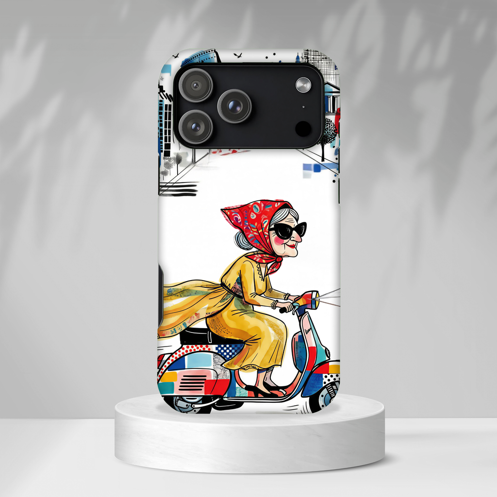 Vintage Vespa Granny iPhone Case | Retro Scooter Travel iPhone Cover