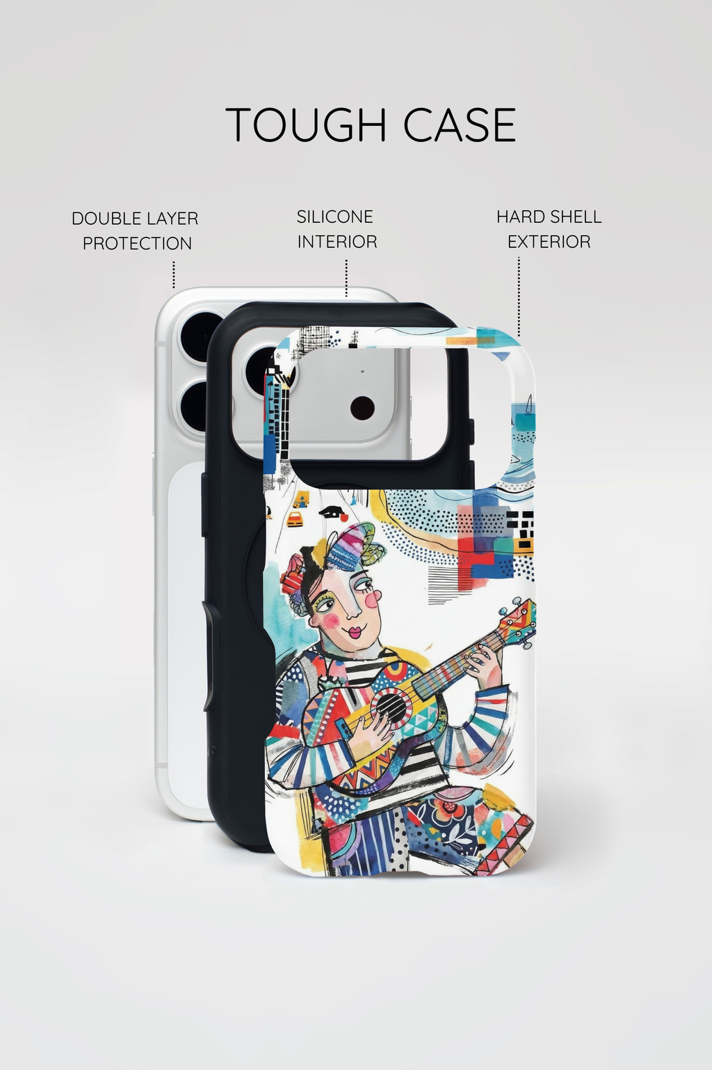 Artistic Musician iPhone Case | Colorful Guitar Cityscape Tough Case