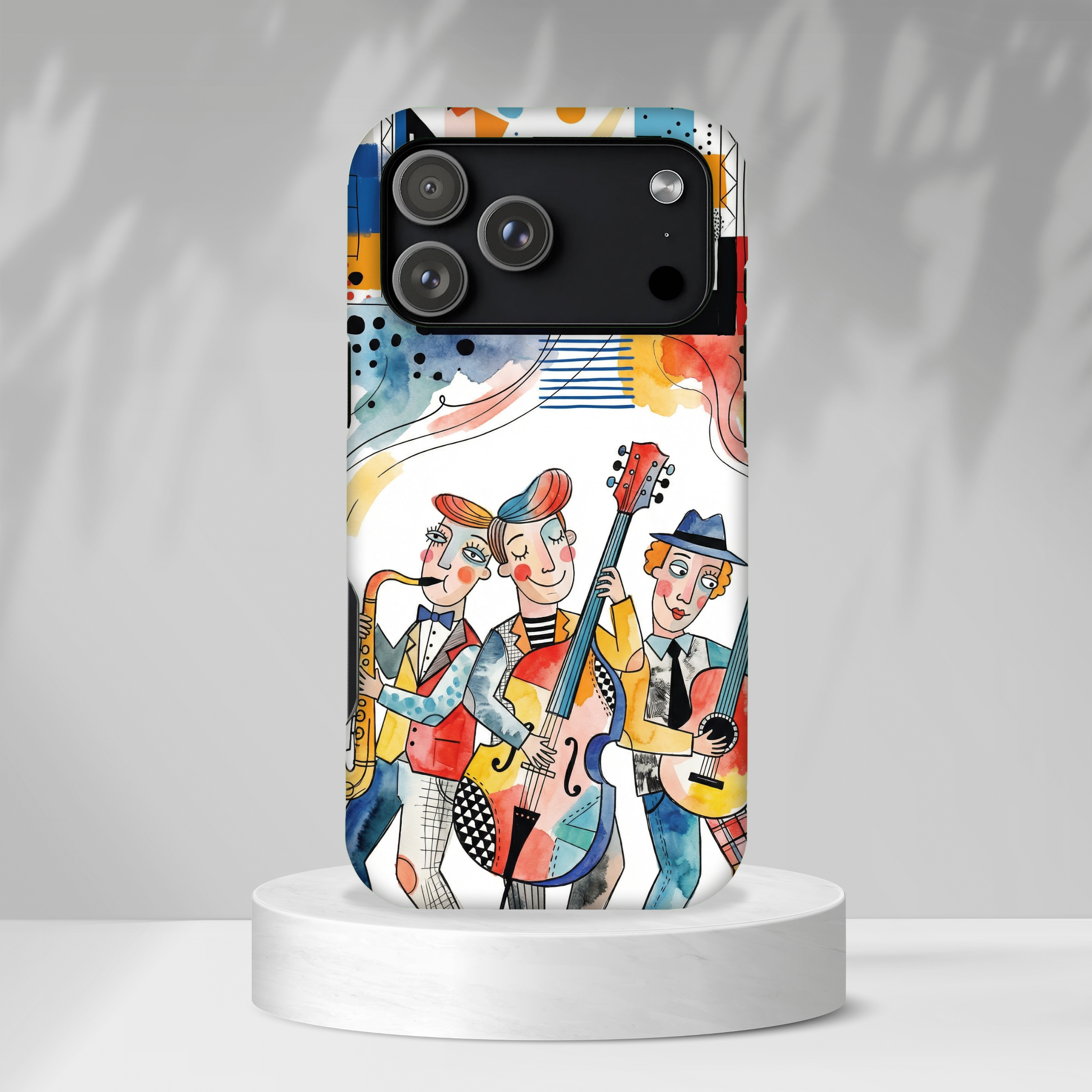 Musical Trio Illustrated iPhone Case | Colorful Jazz Band Art Phone Cover