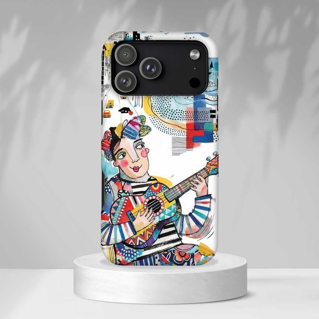 Artistic Musician MagSafe iPhone Case | Colorful Guitar Cityscape Tough Case