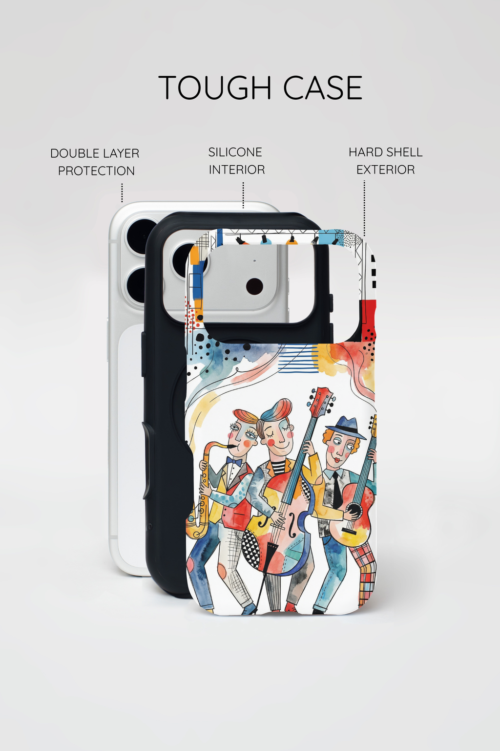 Musical Trio Illustrated MagSafe iPhone Case | Colorful Jazz Band Art Phone Cover