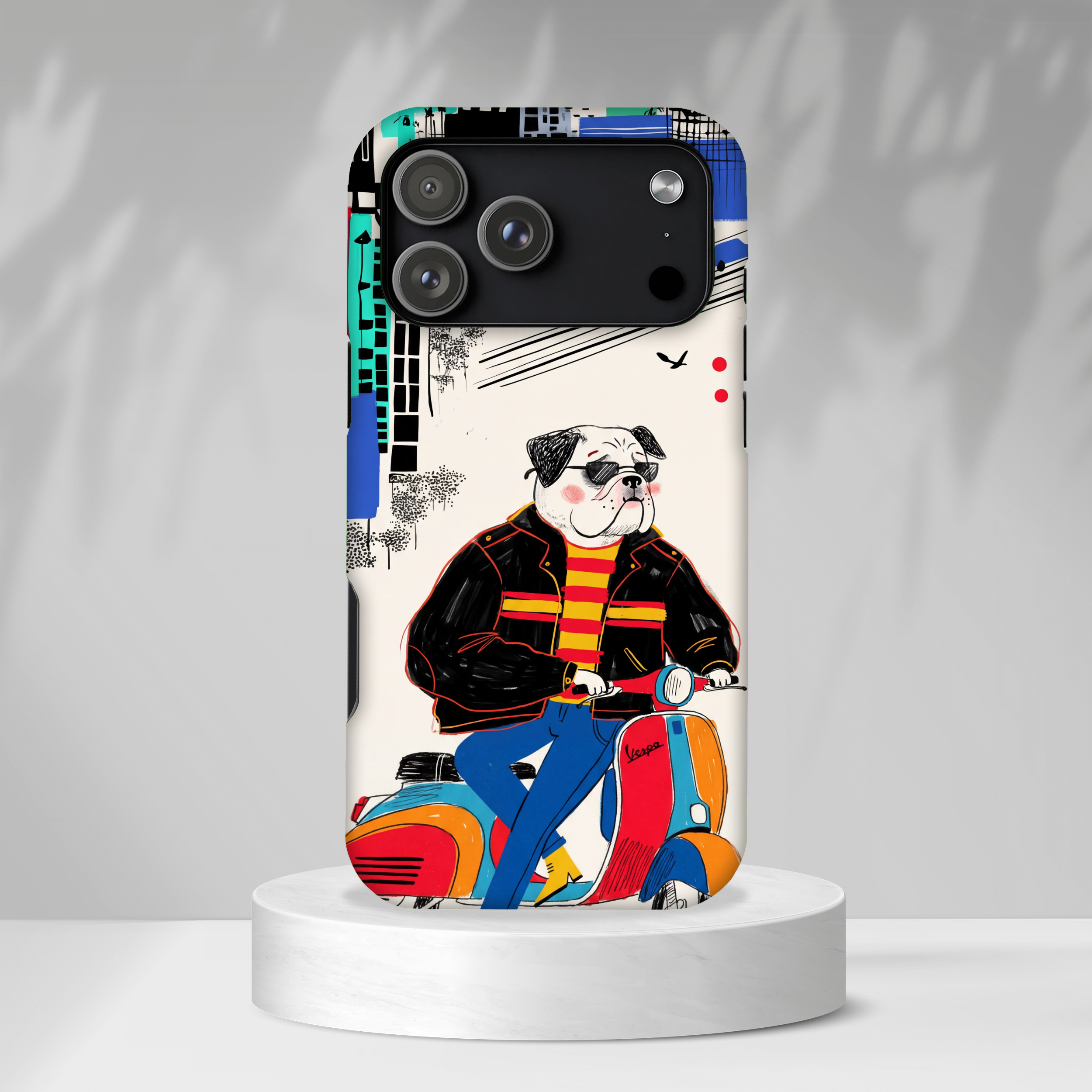 Bulldog Vespa iPhone Case | Retro Scooter Dog Protective Cover