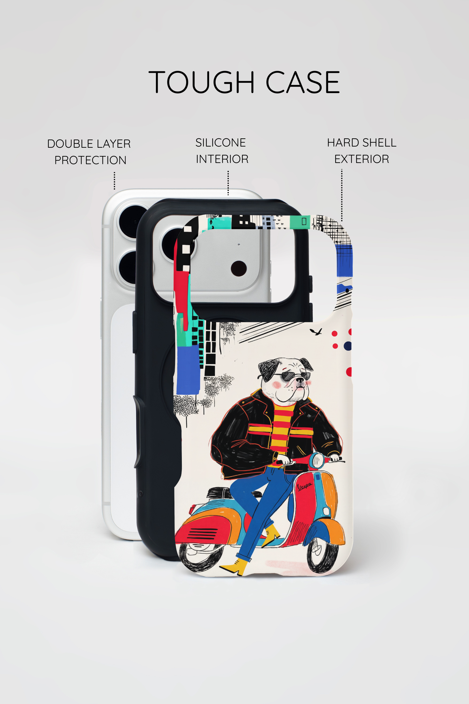 Bulldog Vespa MagSafe iPhone Case | Retro Scooter Dog Protective Cover