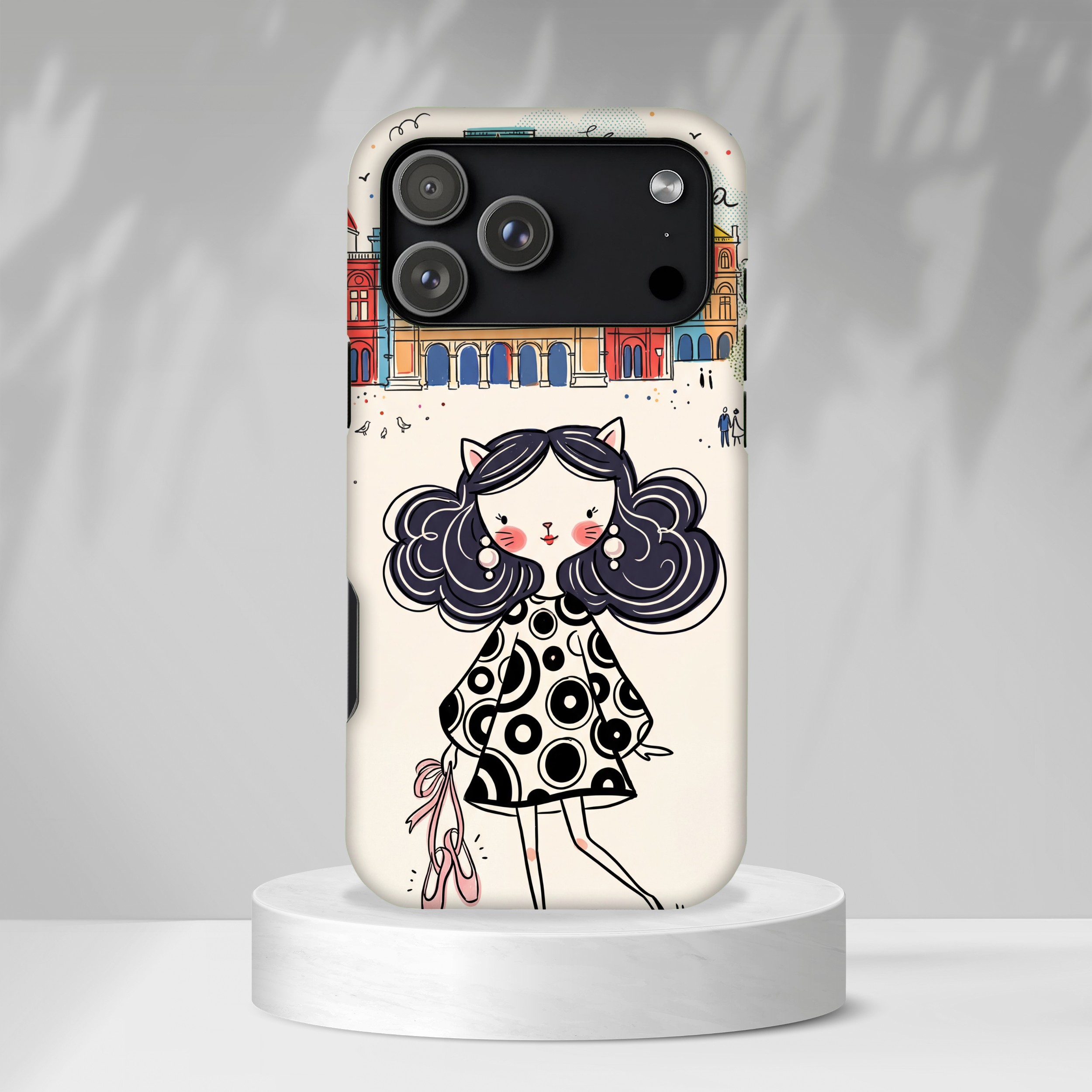 Cute Parisian Cat Girl iPhone Case | Ballet Slippers Illustration Tough Case