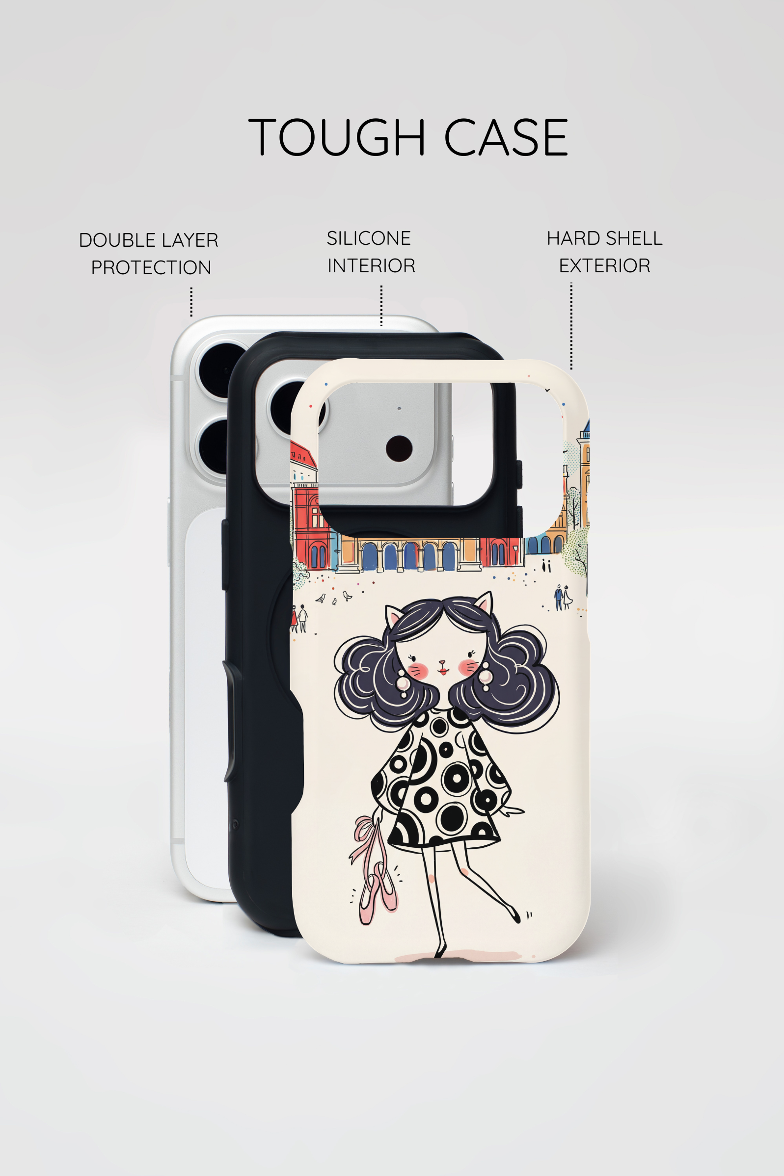 Cute Parisian Cat Girl MagSafe iPhone Case | Ballet Slippers Illustration Tough Case