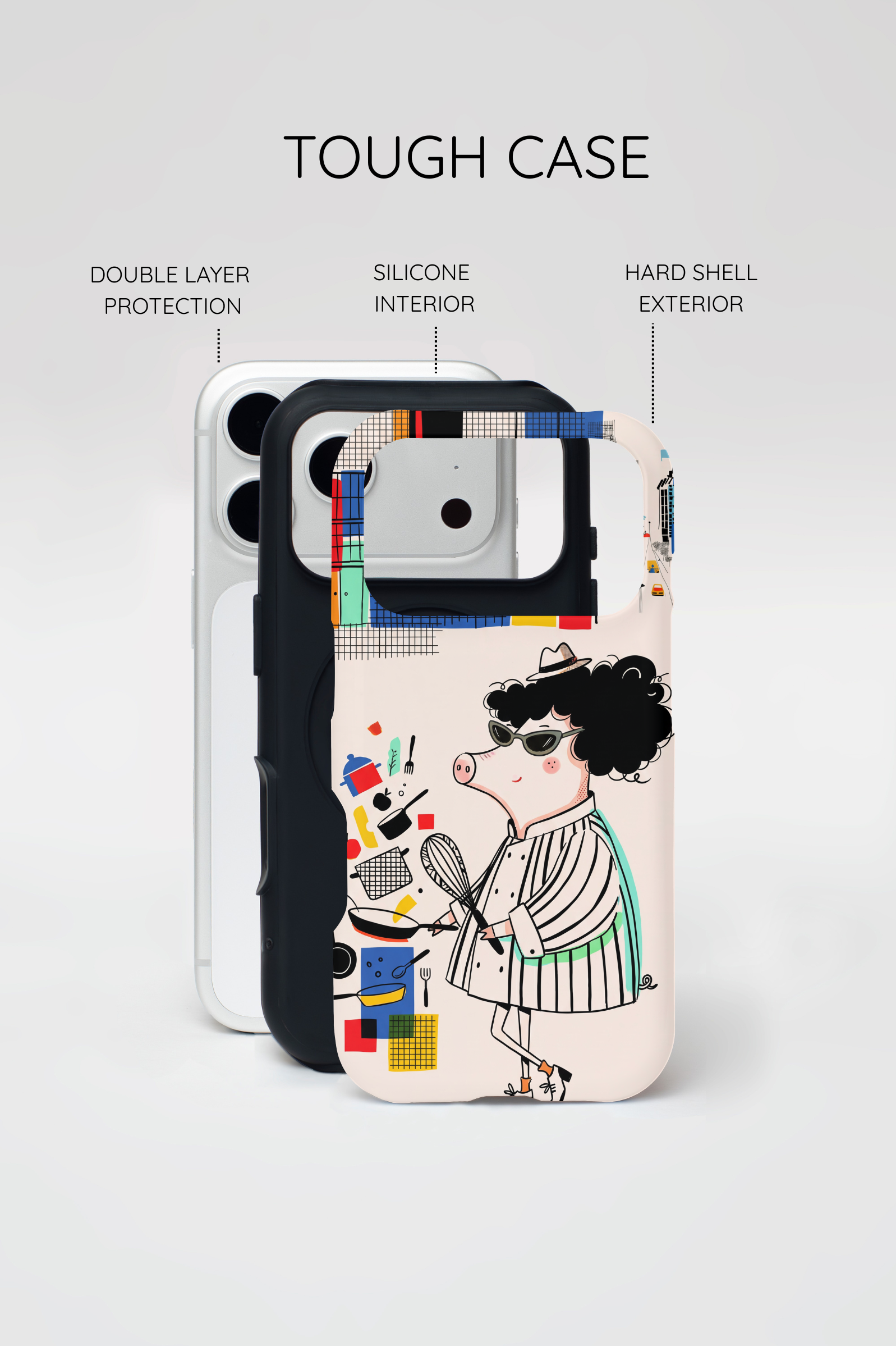 Cute Chef Pig iPhone Case | Quirky Cartoon Kitchen Art Tough Case