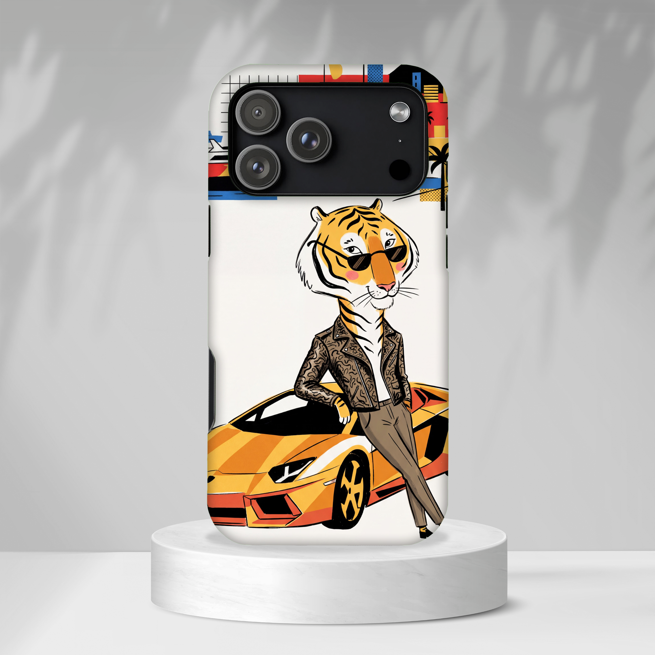 Stylish Tiger with Sports Car Illustration MagSafe iPhone Case