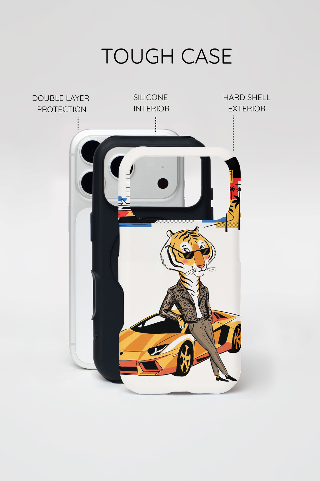 Stylish Tiger with Sports Car Illustration MagSafe iPhone Case