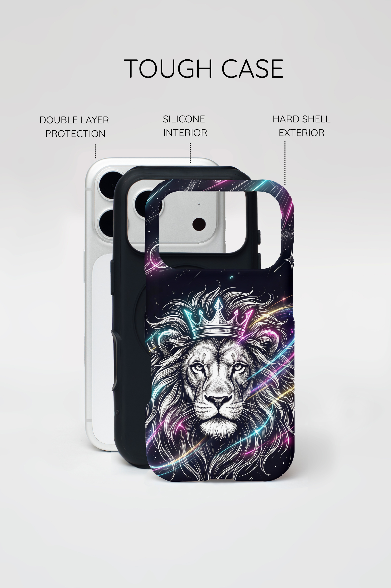 Galaxy Lion iPhone Case | Neon Crowned Lion Protective Case