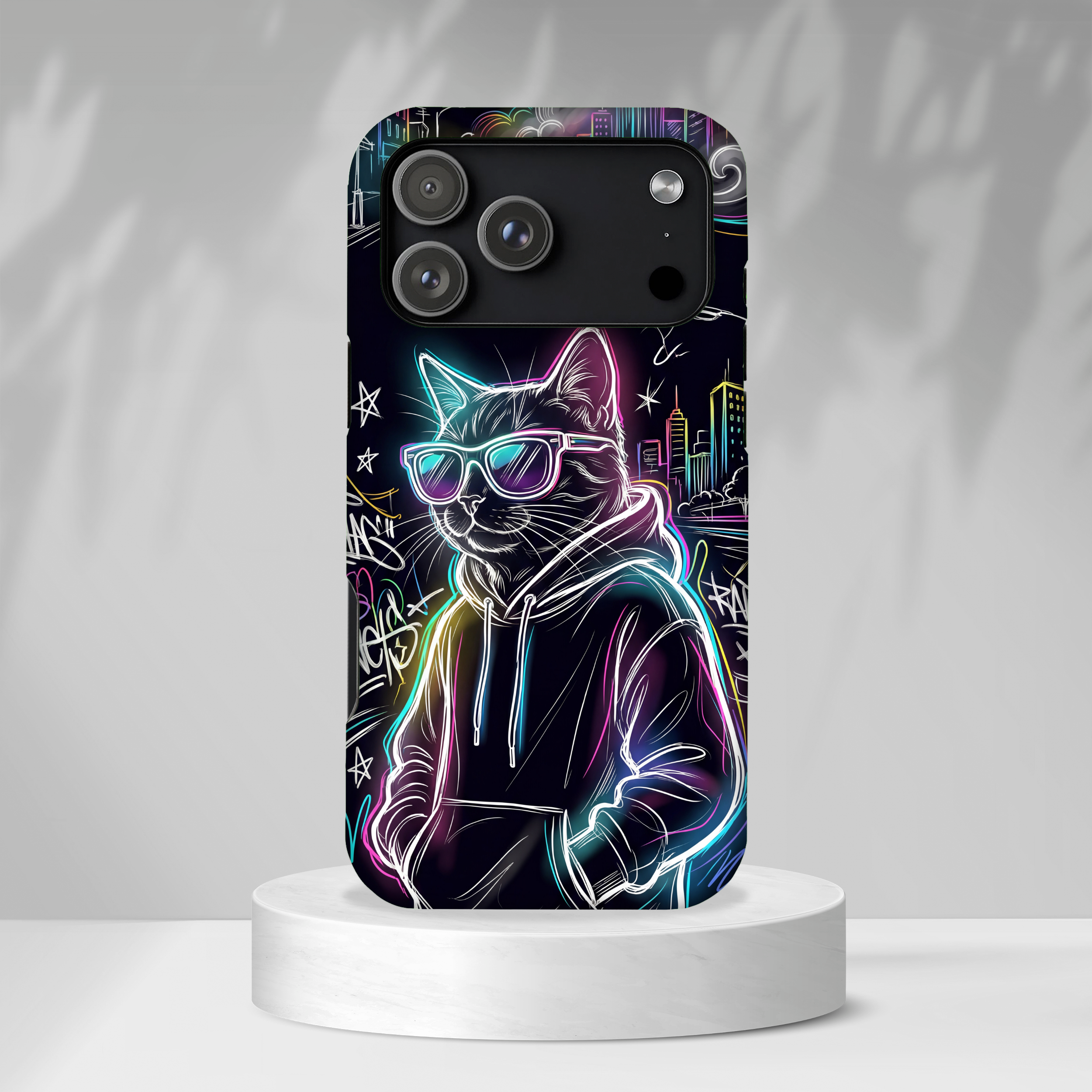 Cool Hoodie Neon Street Cat iPhone Case
