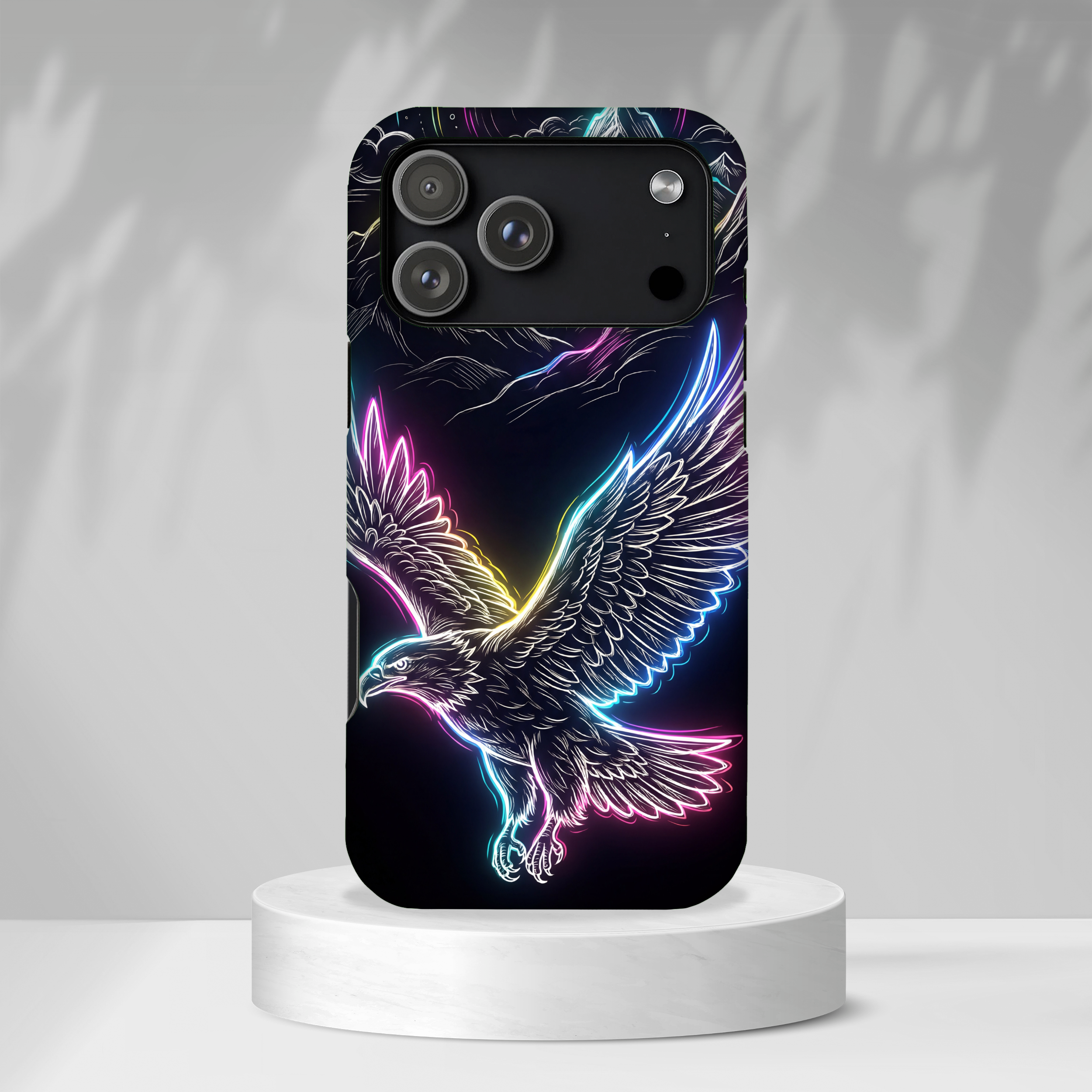 Neon Eagle iPhone Case with Mountain Design