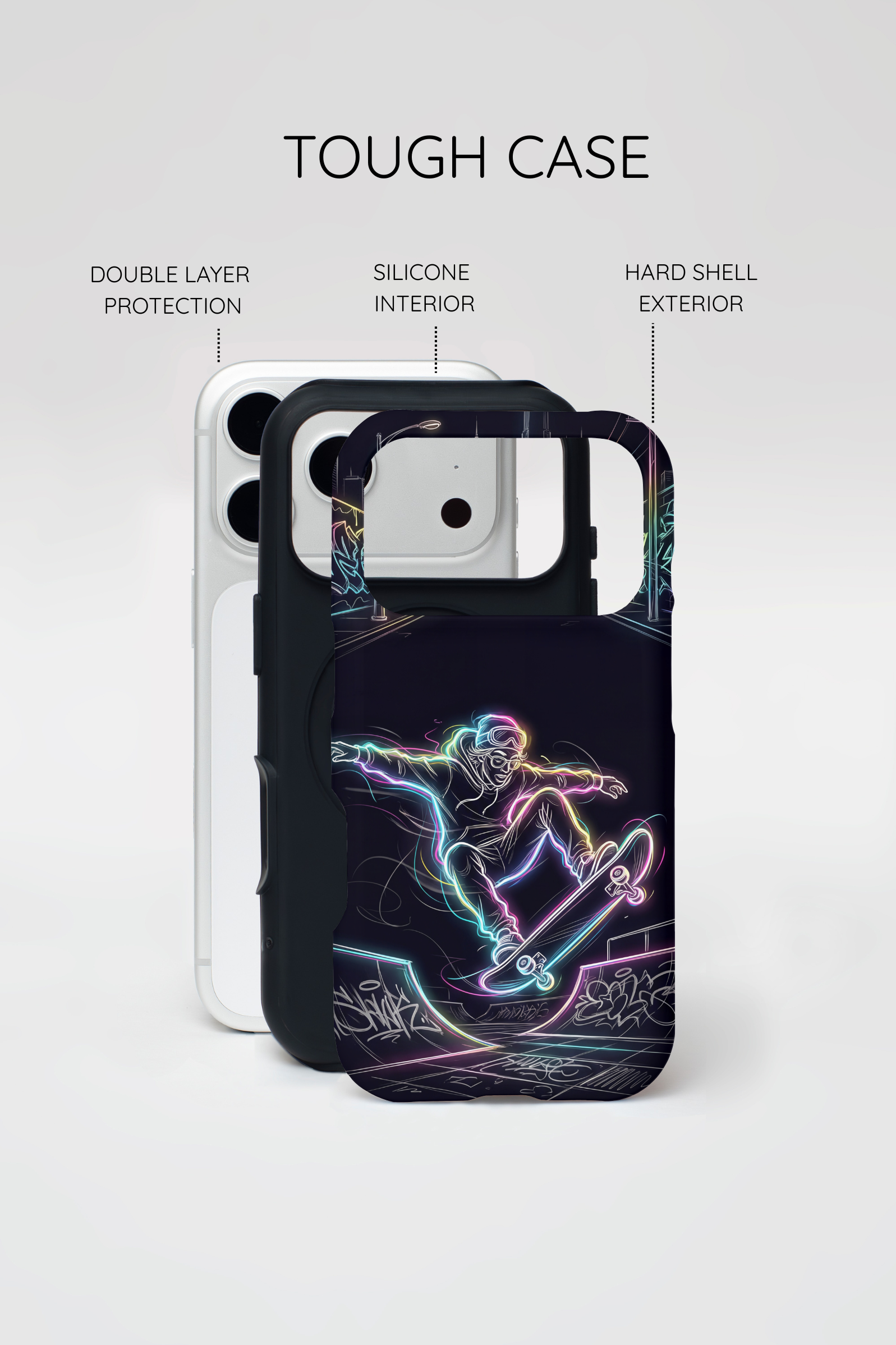 Neon Skateboard iPhone Case | Glow Skatepark Protective Cover