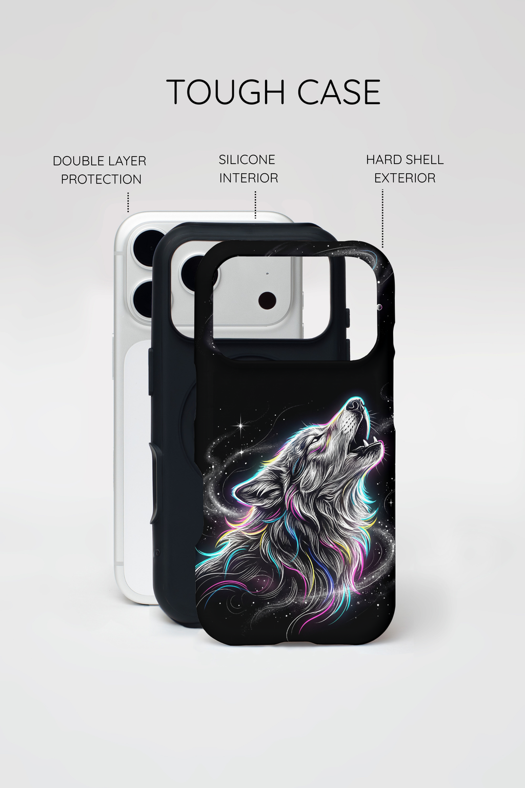 Wolf Galaxy Tough iPhone Case | Colorful Howling Wolf Space Design