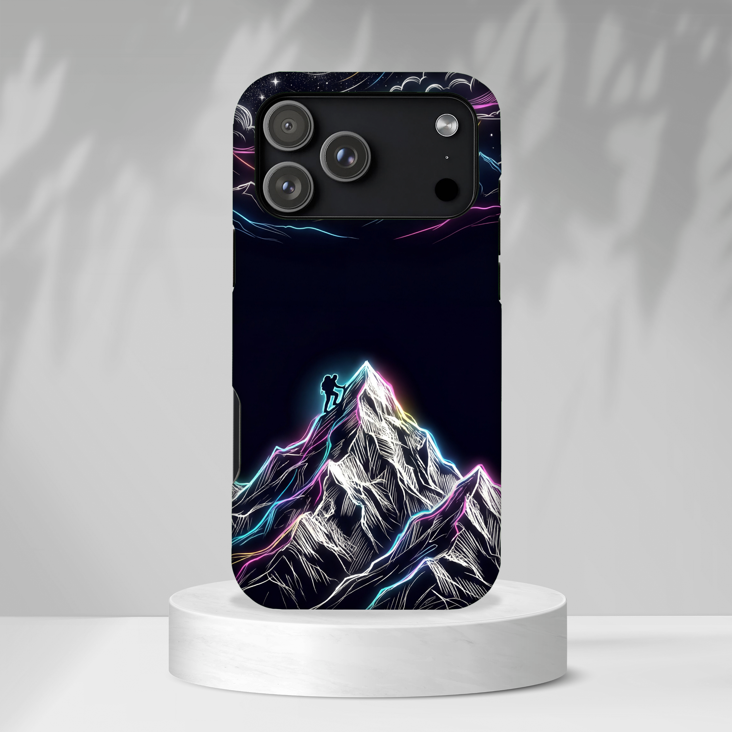 Mount Everest Neon iPhone Case | Dark Cosmic Climber Protective Cover