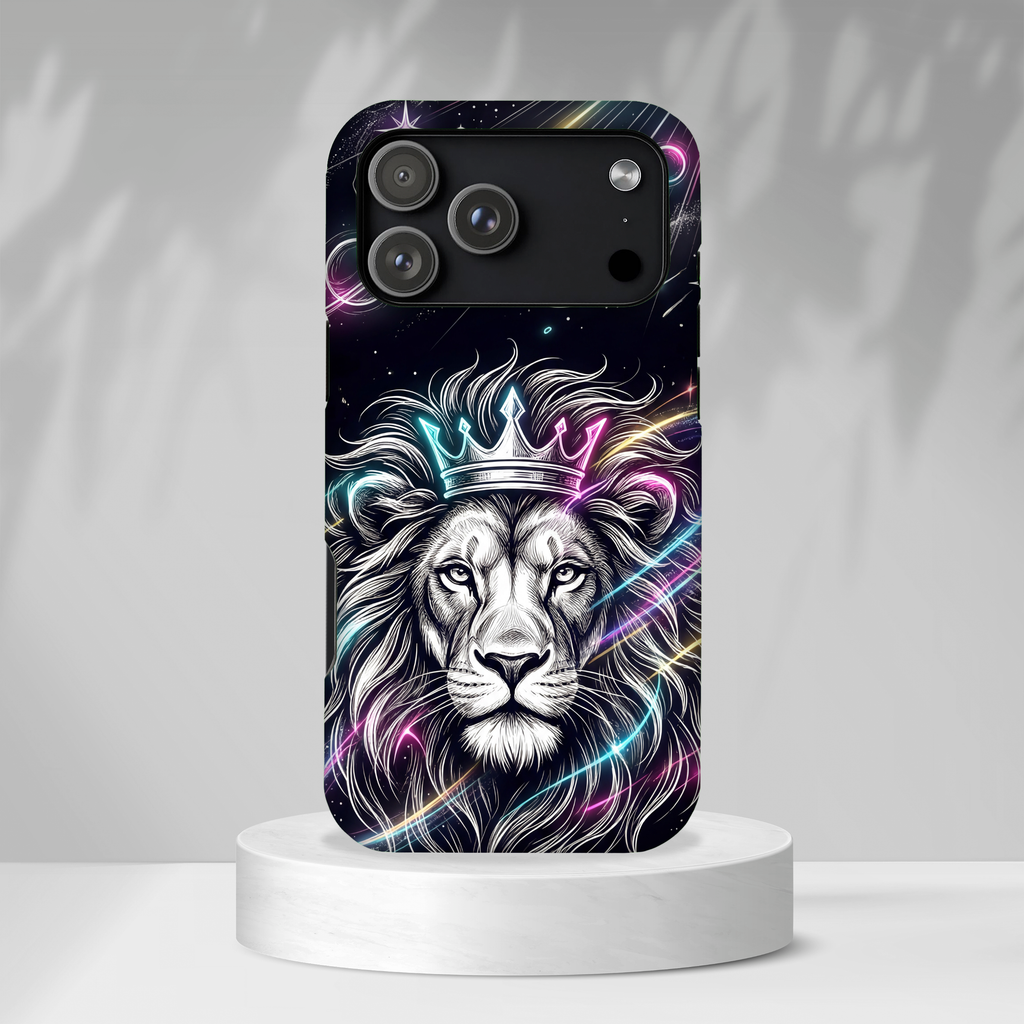 Galaxy Lion MagSafe iPhone Case | Neon Crowned Lion Protective Case