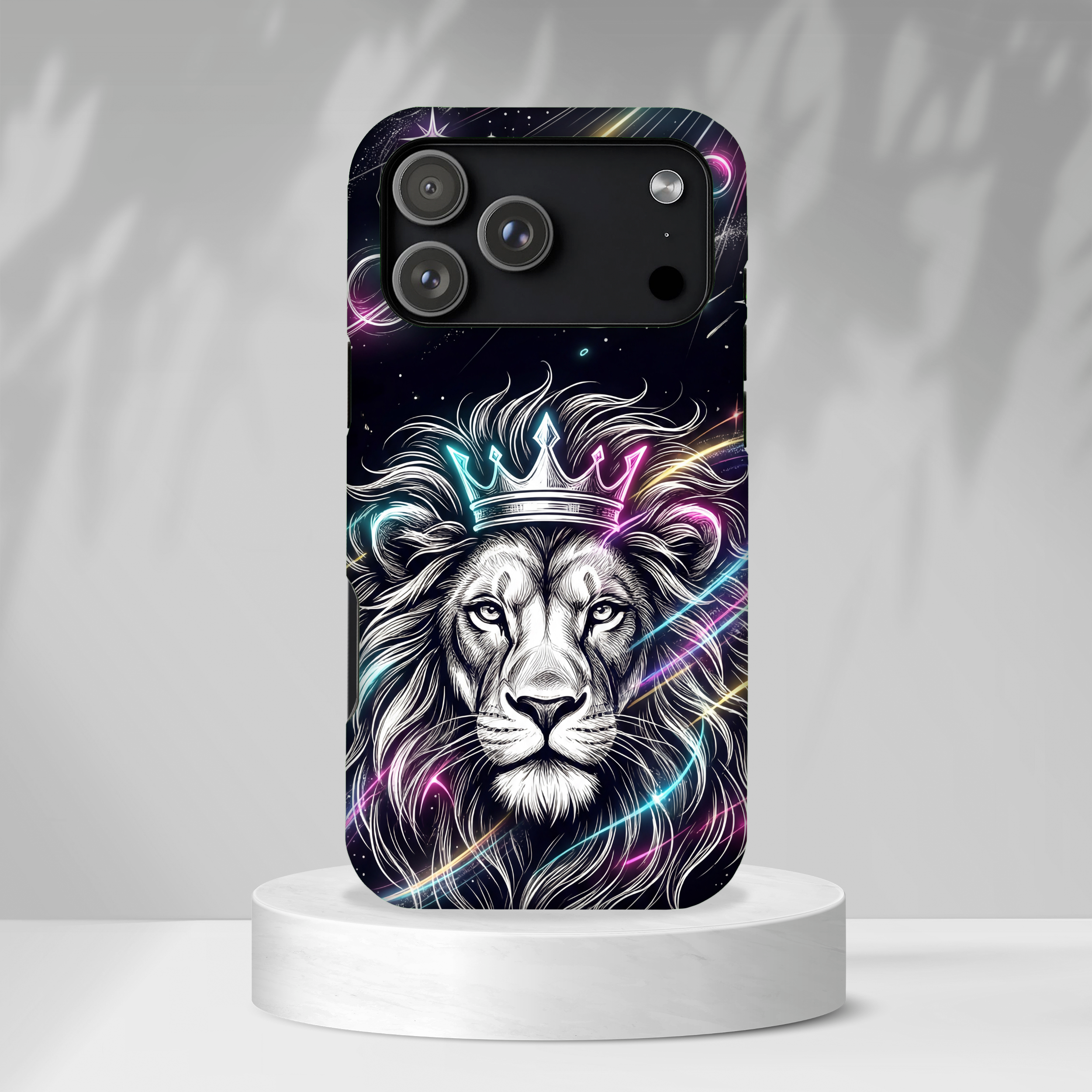 Galaxy Lion MagSafe iPhone Case | Neon Crowned Lion Protective Case