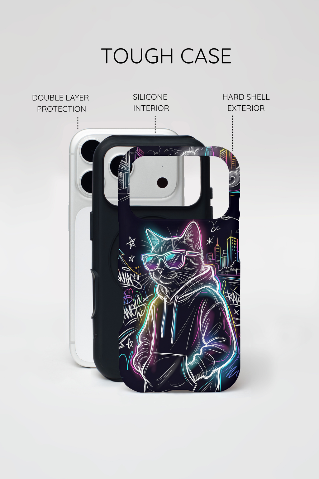Cool Hoodie Neon Street Cat MagSafe iPhone Case