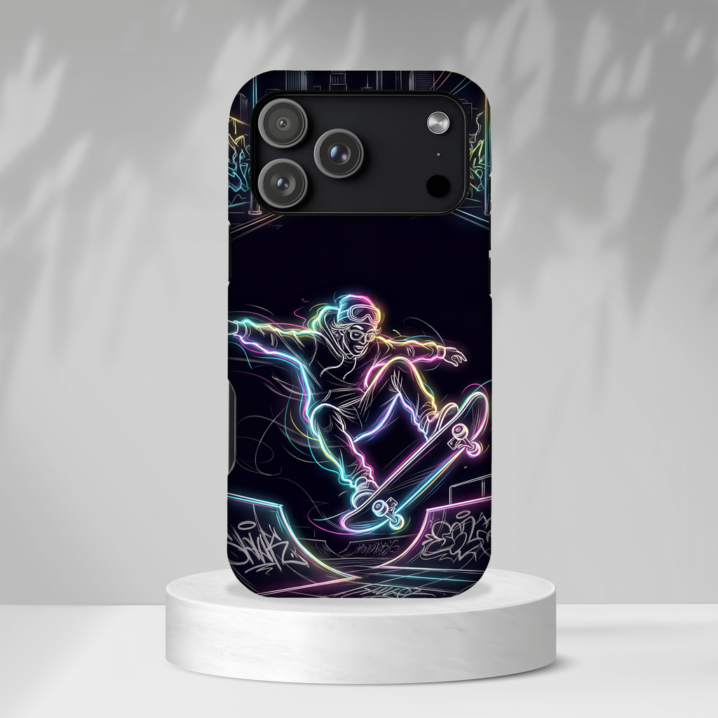 Neon Skateboard MagSafe iPhone Case | Glow Skatepark Protective Cover