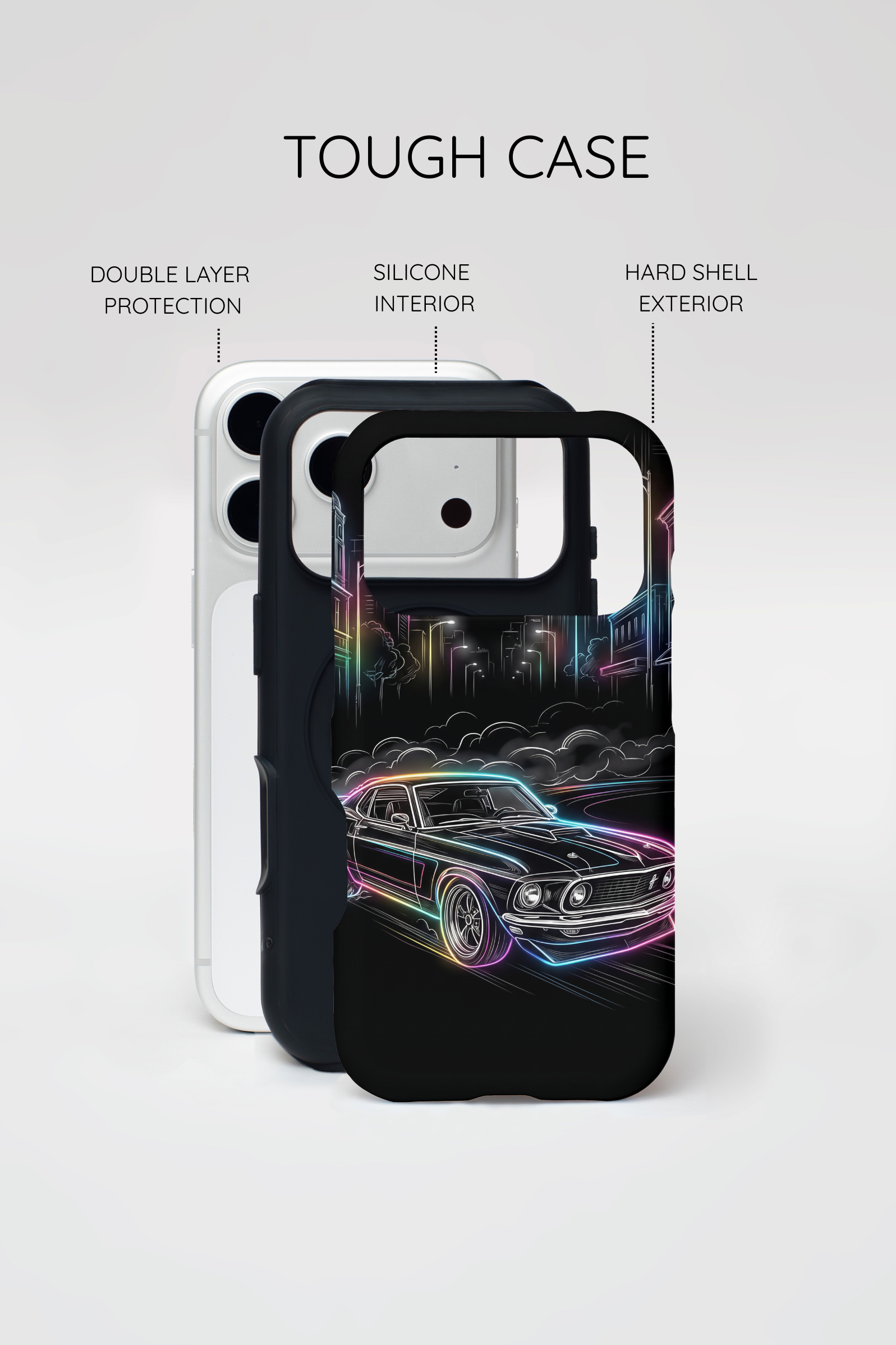 Neon Muscle Car MagSafe iPhone Case | Retro City Nightscape