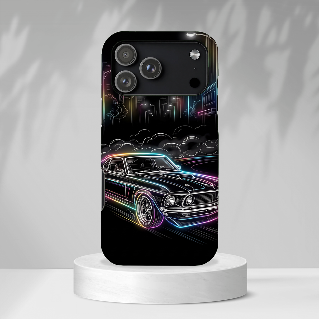 Neon Muscle Car MagSafe iPhone Case | Retro City Nightscape