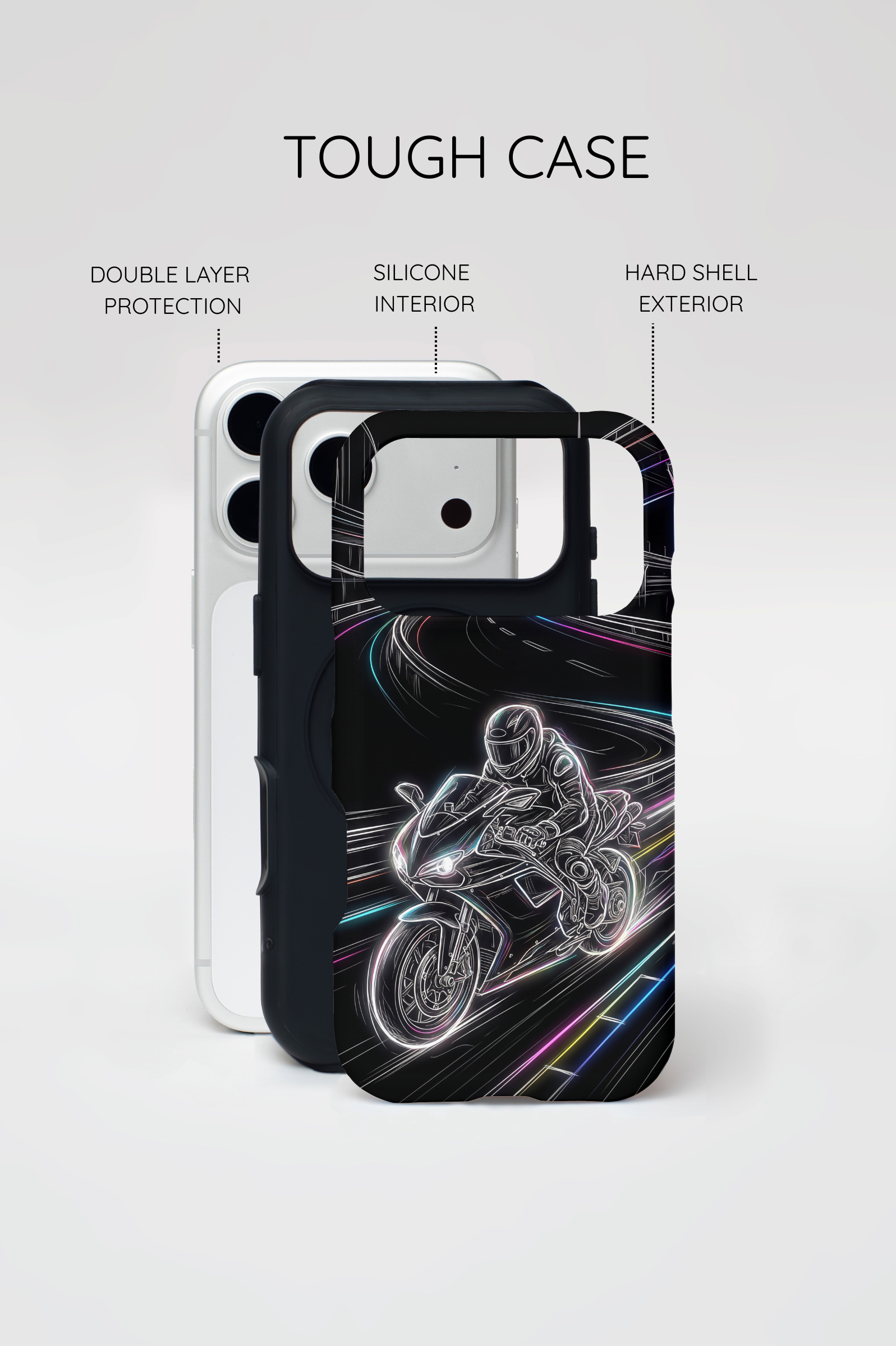 Neon Night Rider MagSafe iPhone Case | Motorcycle Racing Protective Cover