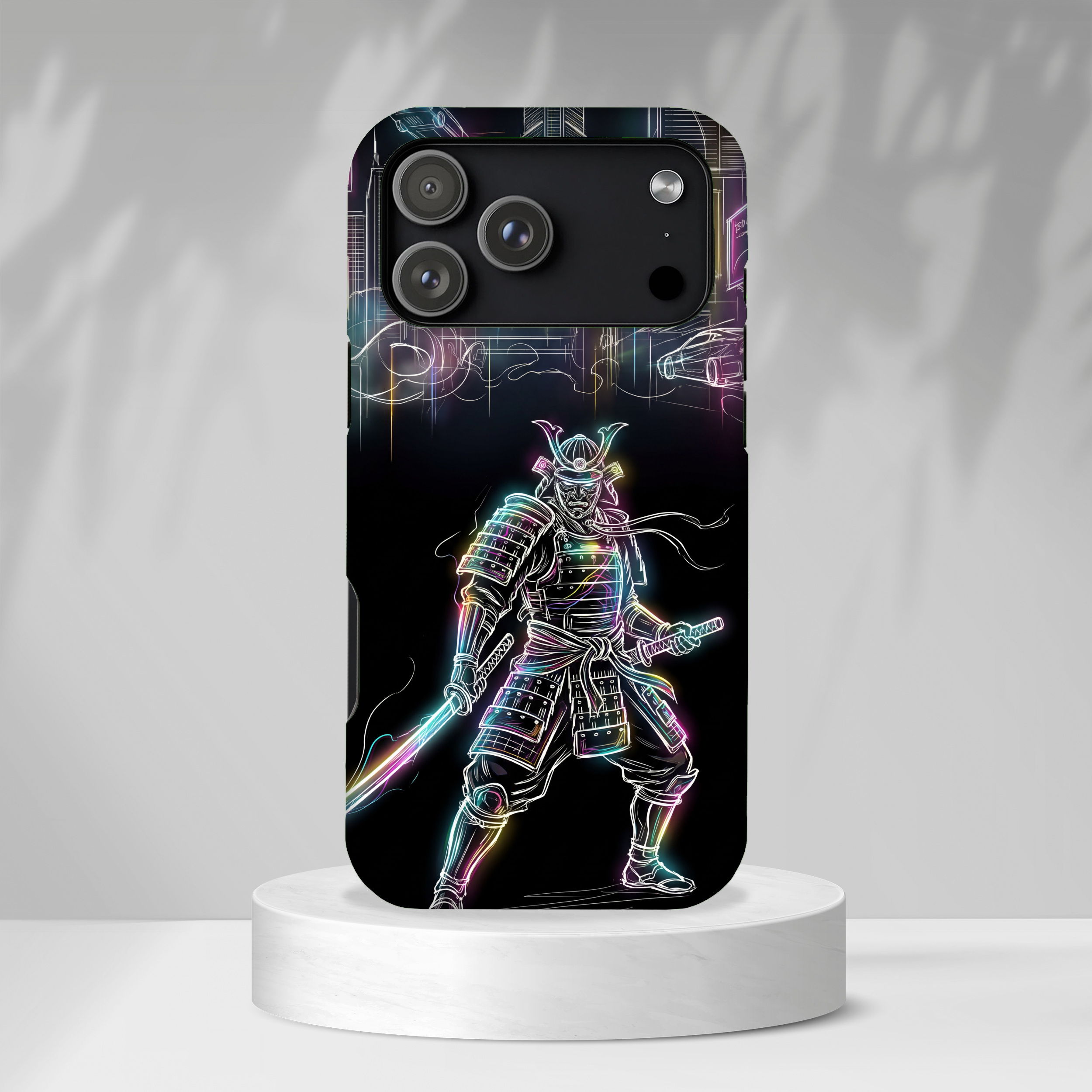 Neon Samurai MagSafe iPhone Case | Cyberpunk City Armor