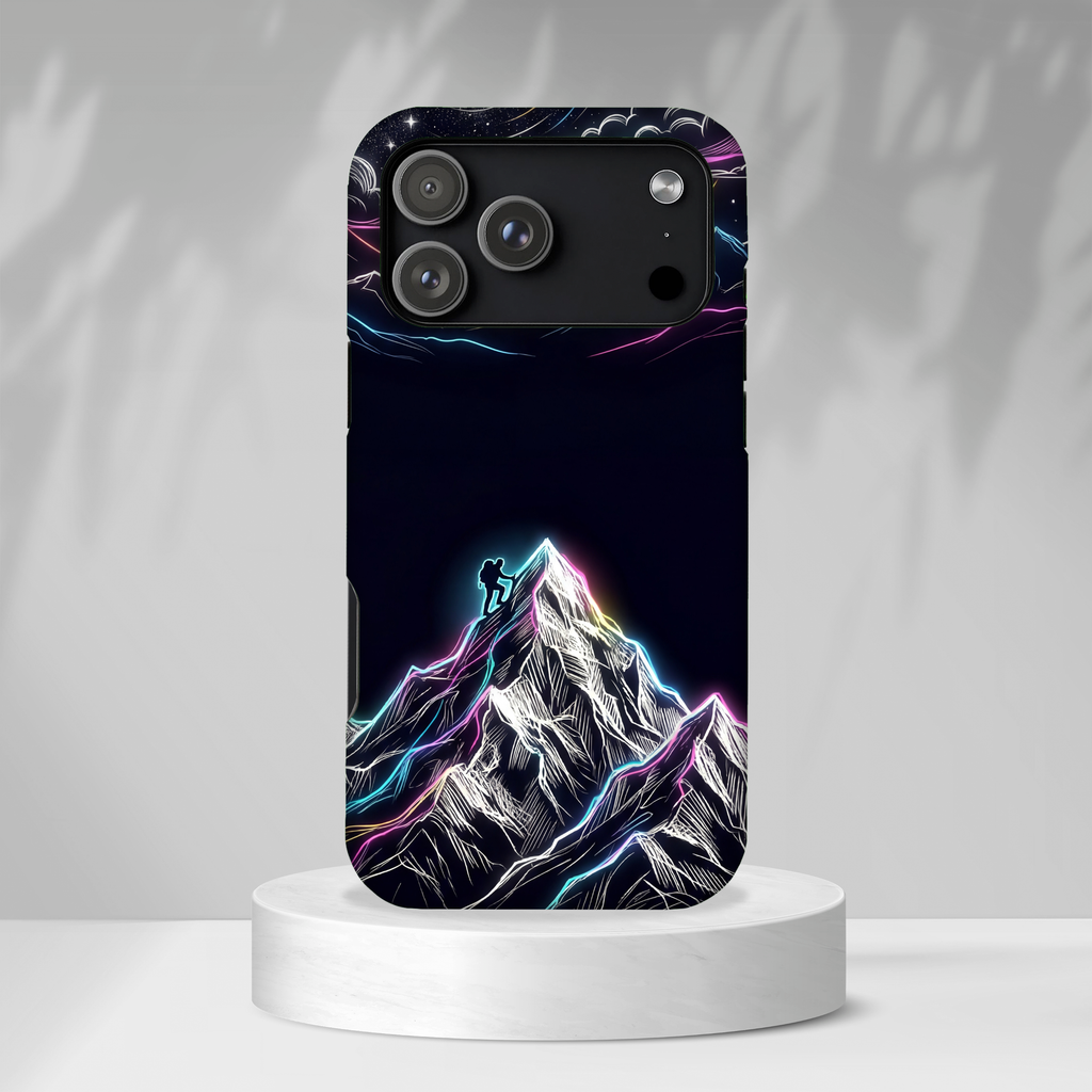 Mount Everest Neon MagSafe iPhone Case | Dark Cosmic Climber Protective Cover