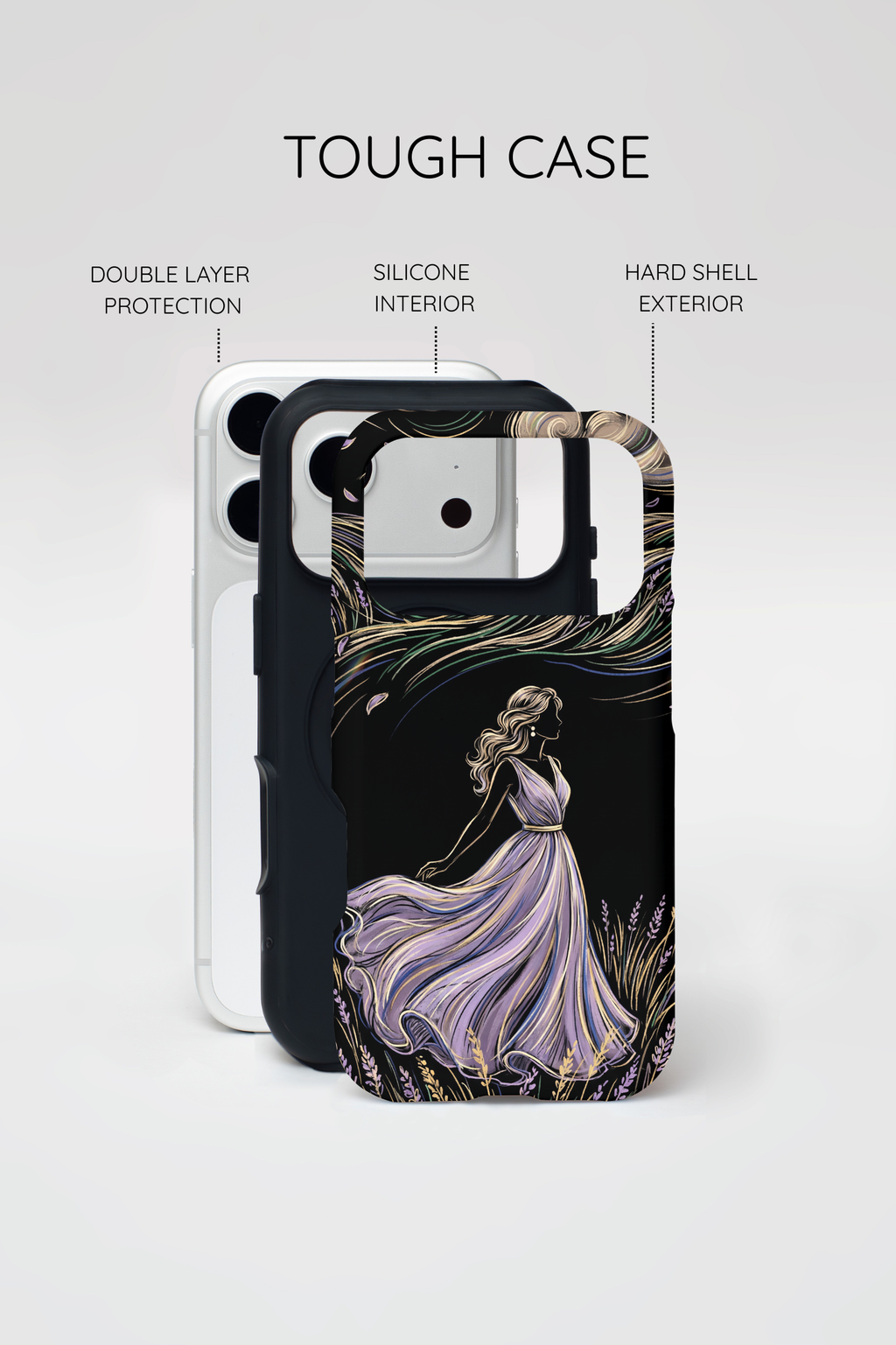 Cover per iPhone "Brezza di Lavanda" | Elegante Donna Danzante con Fiori