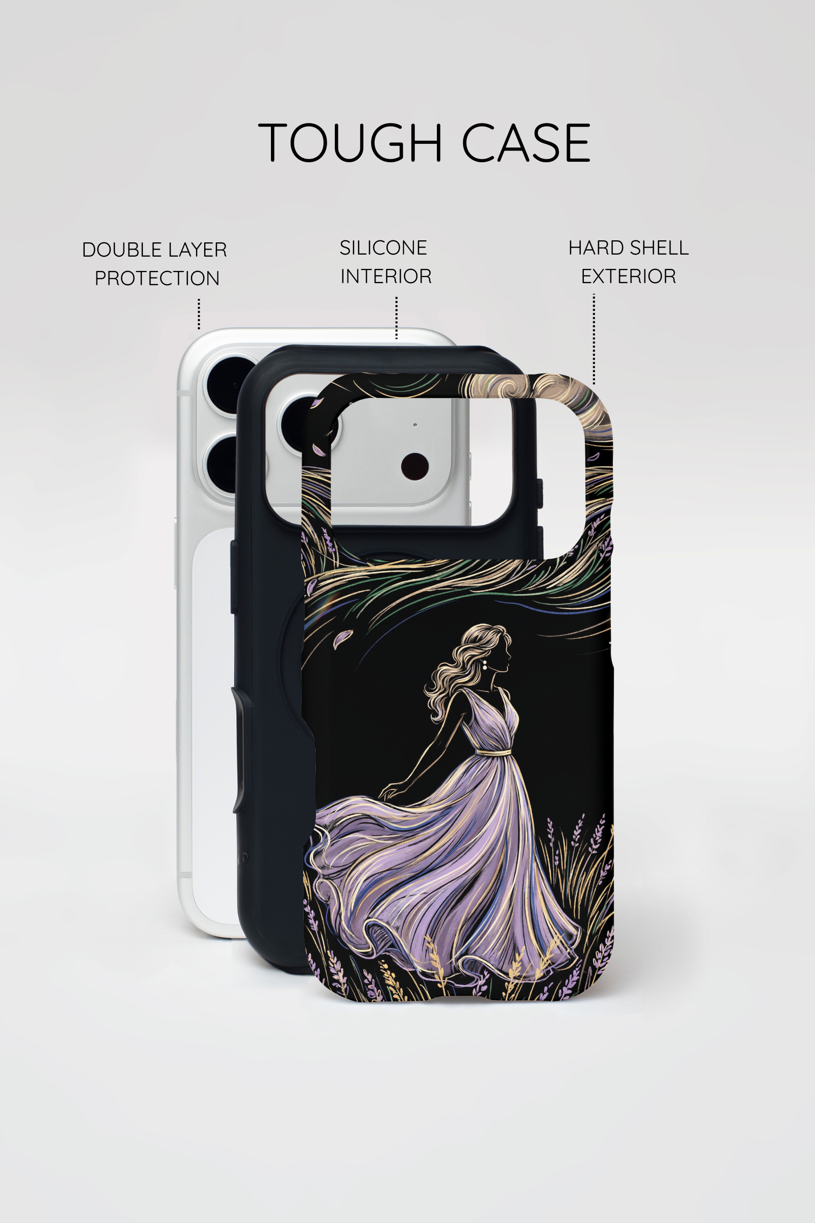 Cover per iPhone "Brezza di Lavanda" | Elegante Donna Danzante con Fiori