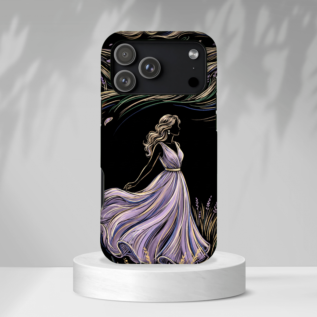 Cover per iPhone "Brezza di Lavanda" | Elegante Donna Danzante con Fiori