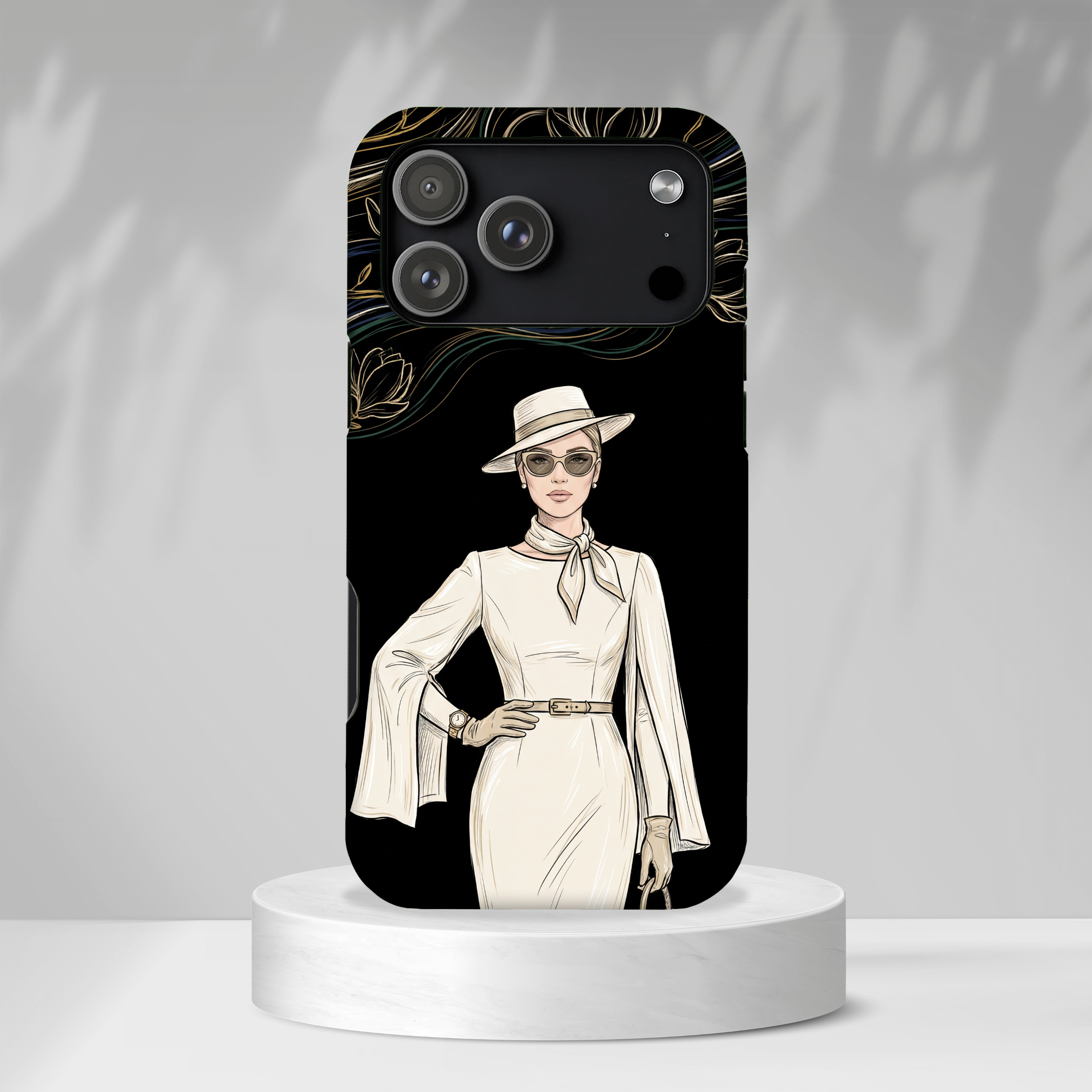 iPhone Case | Elegant Vintage Lady with Gold Floral Swirls