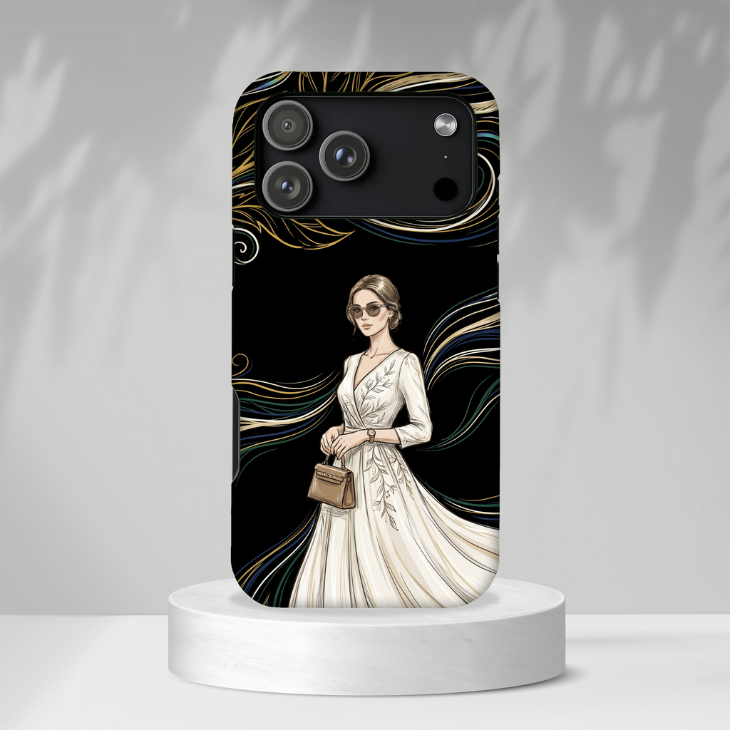 Cover per iPhone con illustrazione di donna elegante | Sposa vintage in abito fluente