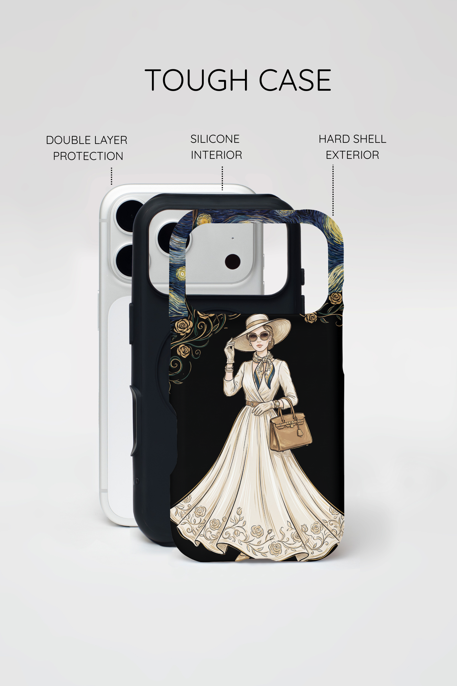 Vintage Starry Night Fashion iPhone Case | Elegant Lady in White Dress