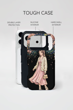Floral Starry Night iPhone Case | Elegant Girl in Pink Dress