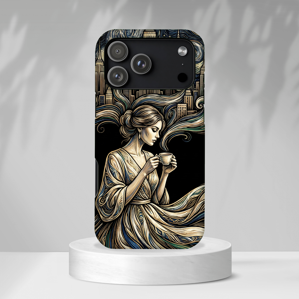 Vintage Cityscape Woman Tea Art MagSafe iPhone Case