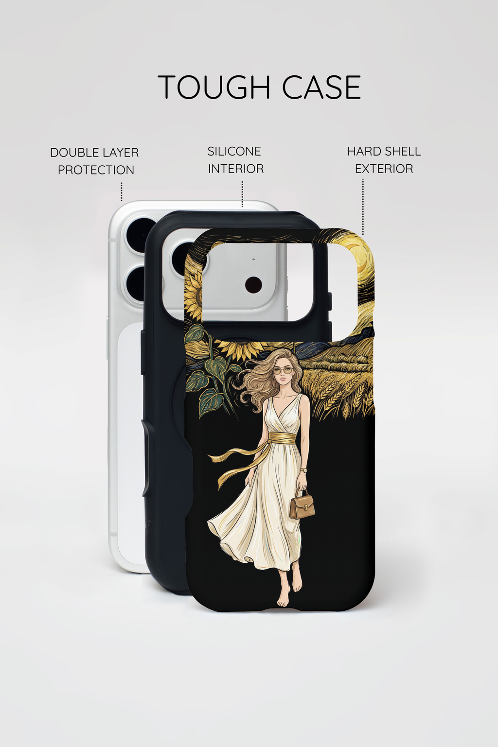 Sunflower Night MagSafe iPhone Case | Woman in Flowing Dress Van Gogh Style