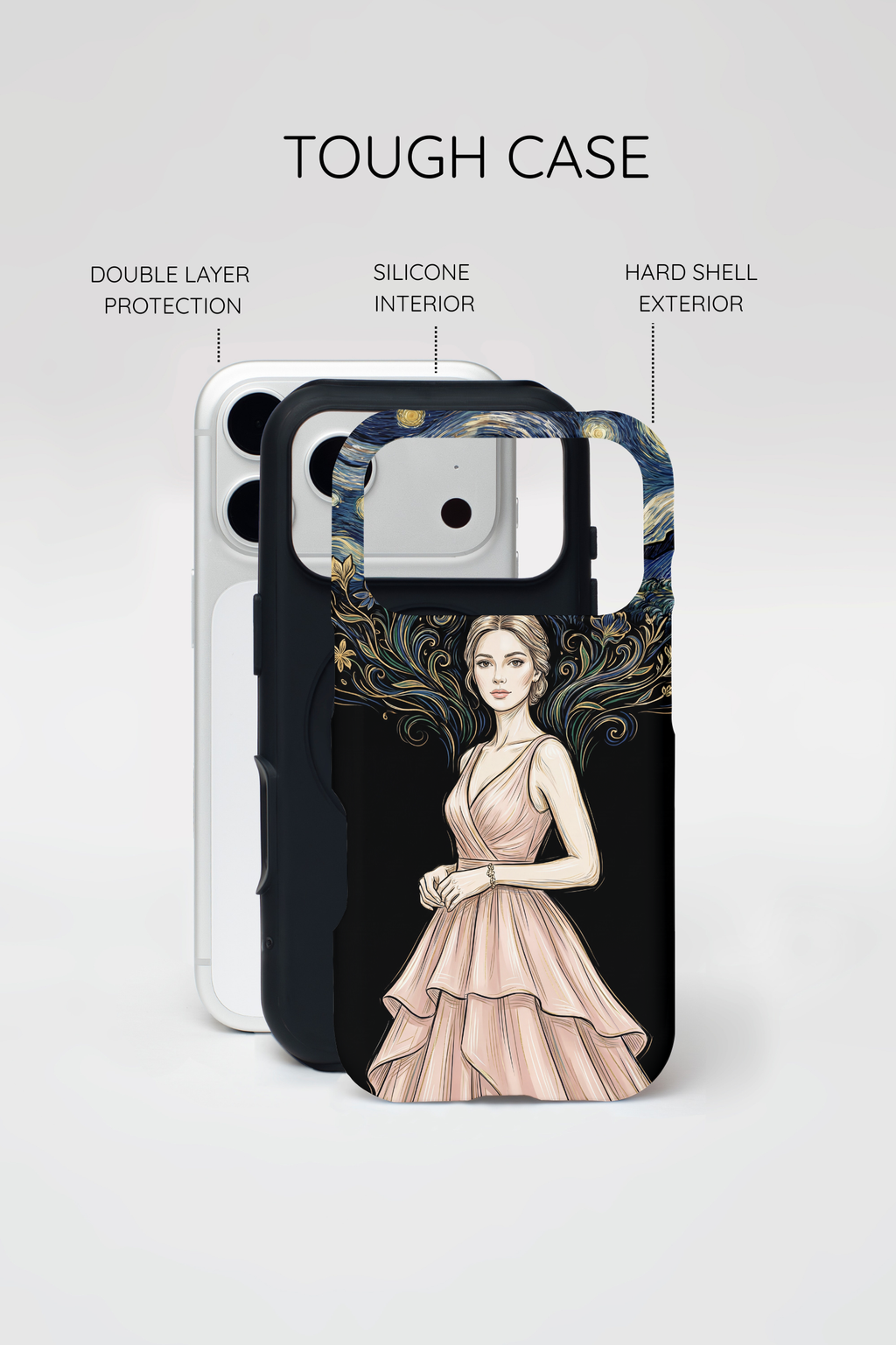 Art Nouveau Starry Night MagSafe iPhone Case | Elegant Woman Illustration Tough Case