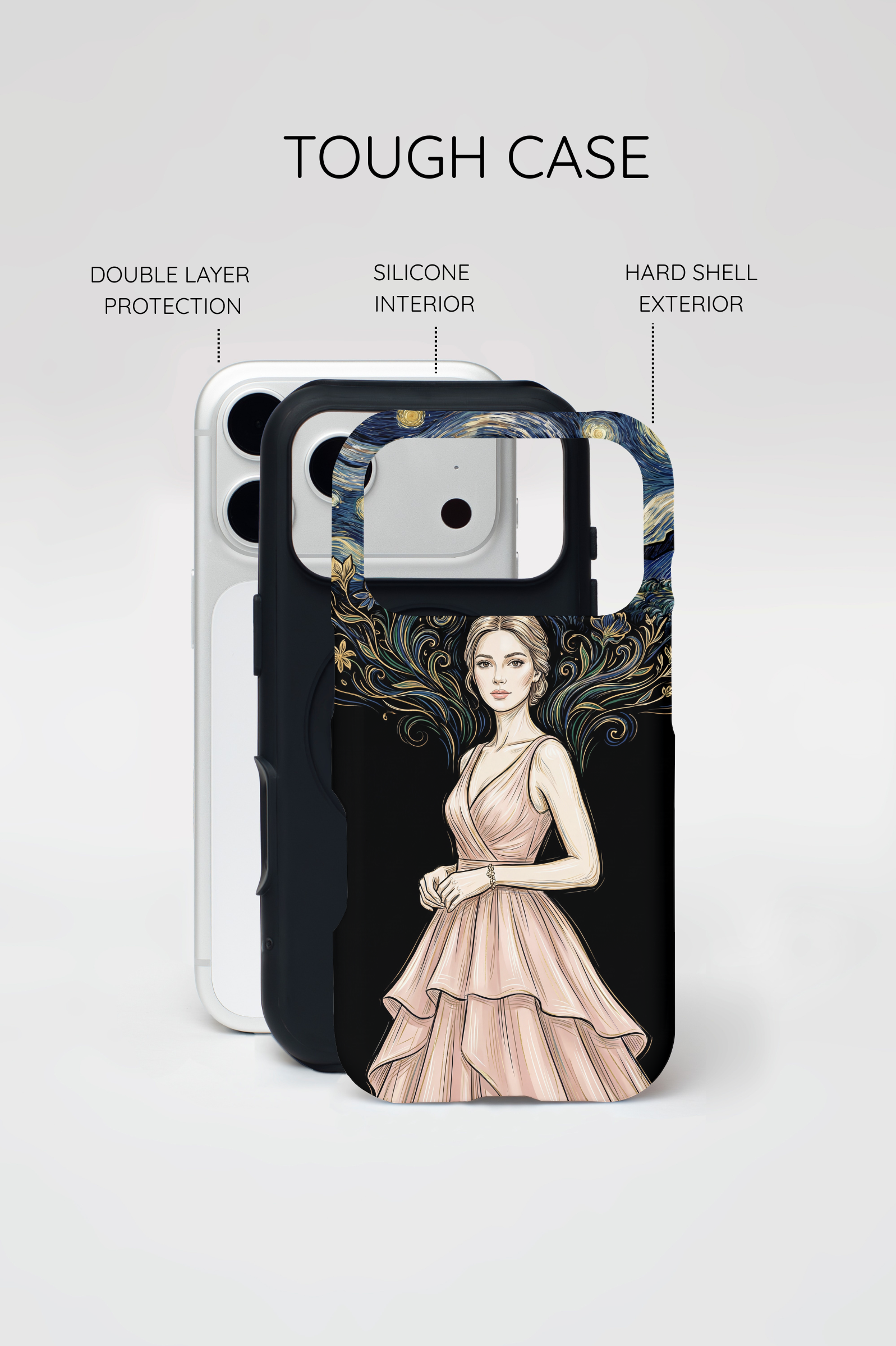 Art Nouveau Starry Night MagSafe iPhone Case | Elegant Woman Illustration Tough Case