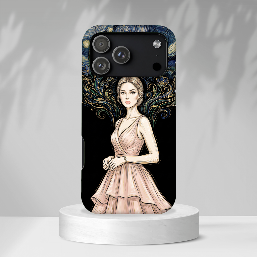 Art Nouveau Starry Night MagSafe iPhone Case | Elegant Woman Illustration Tough Case