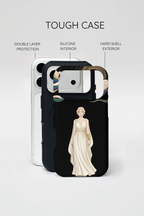 Art Nouveau Goddess MagSafe iPhone Case | Elegant Woman Illustration on Black