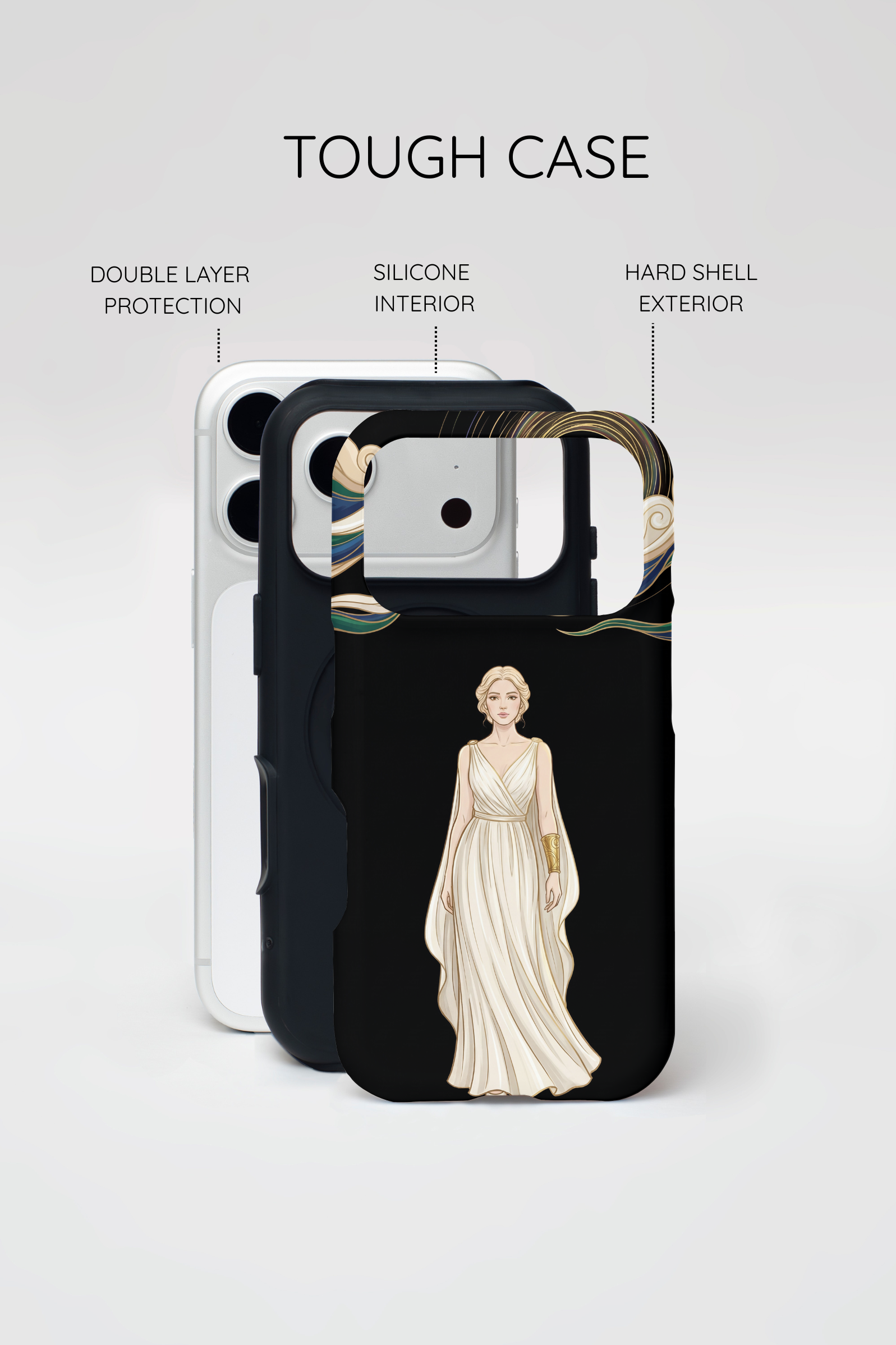 Art Nouveau Goddess MagSafe iPhone Case | Elegant Woman Illustration on Black