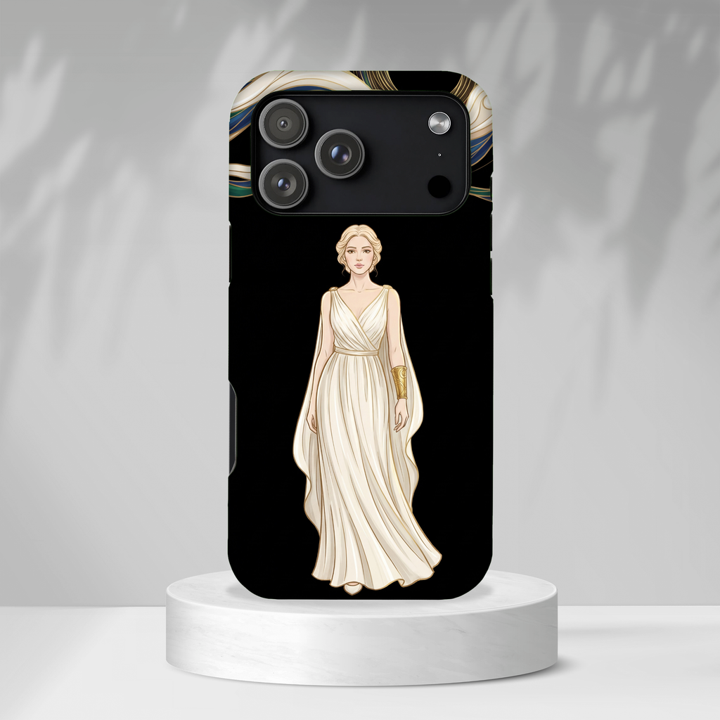Art Nouveau Goddess MagSafe iPhone Case | Elegant Woman Illustration on Black