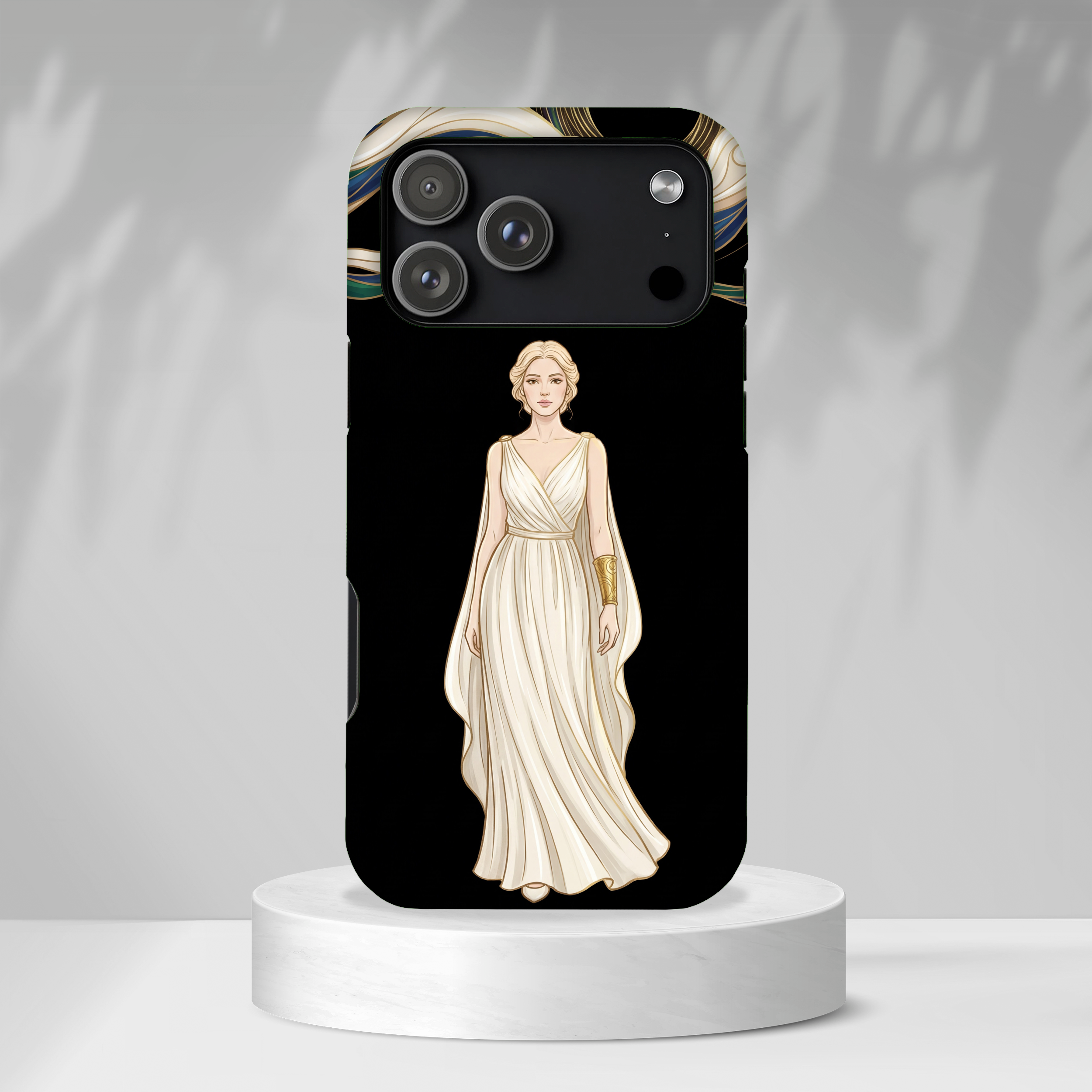 Art Nouveau Goddess MagSafe iPhone Case | Elegant Woman Illustration on Black