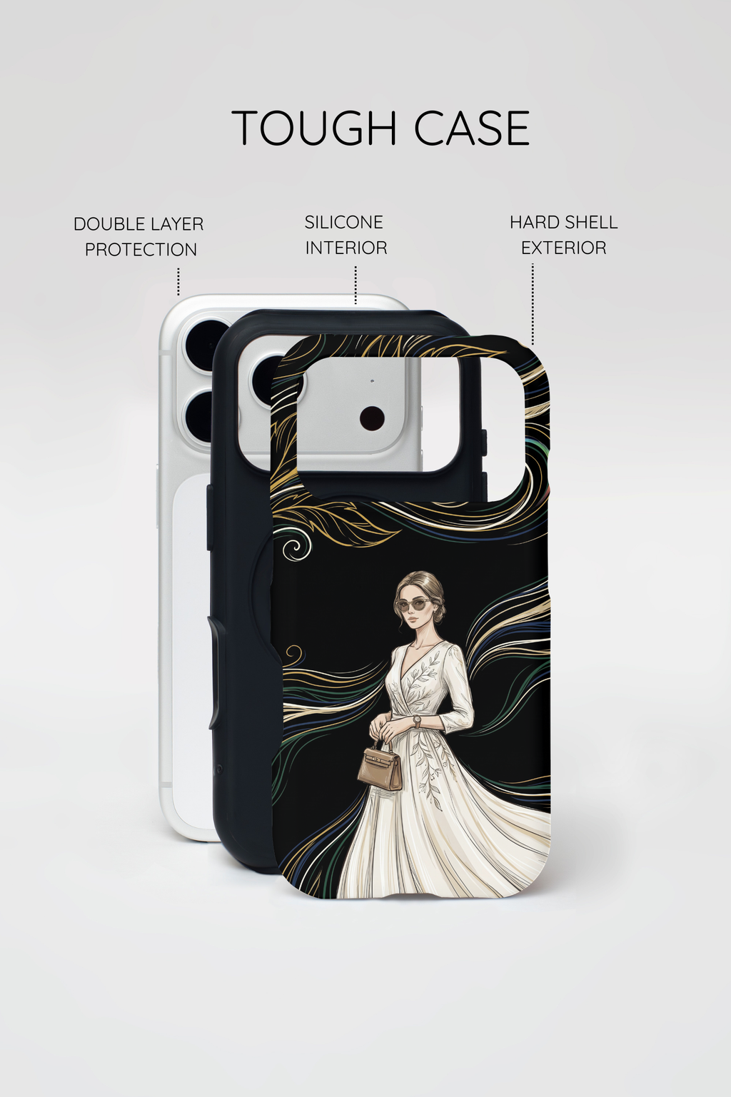 Elegant Woman Illustration MagSafe iPhone Case | Vintage Bride in Flowing Gown