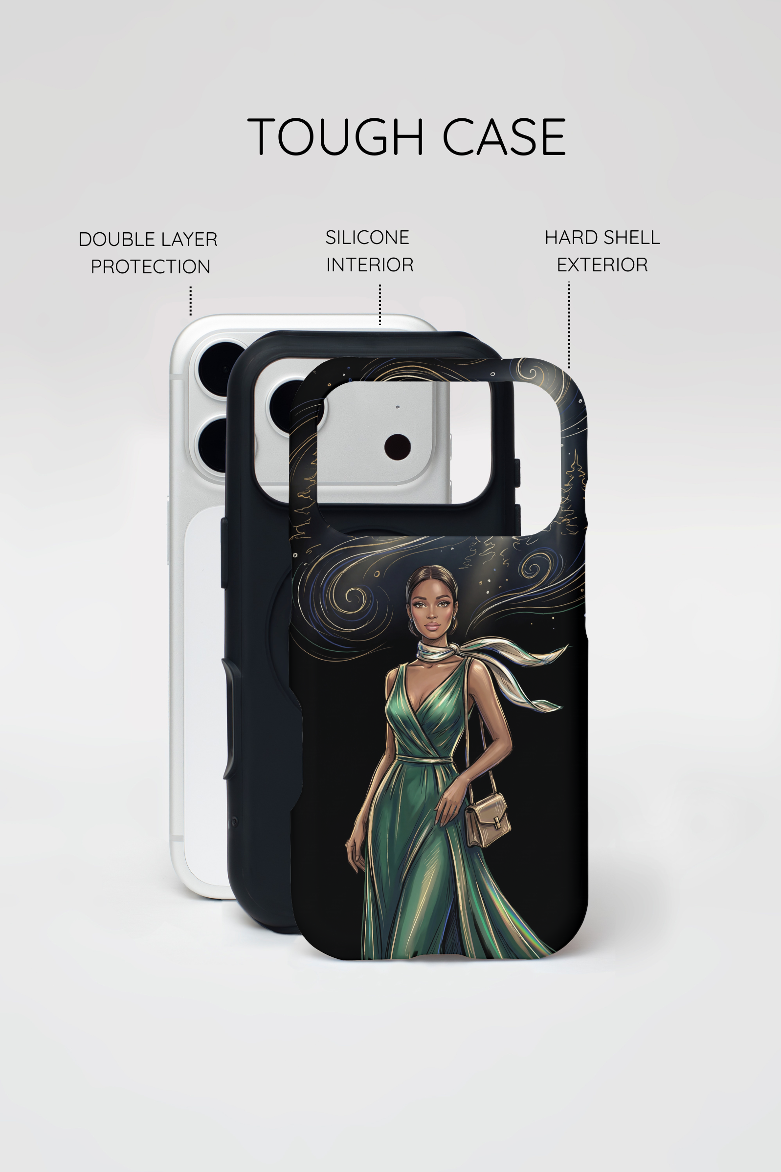 Elegant Woman in Green Dress Art Protective Tough iPhone Case