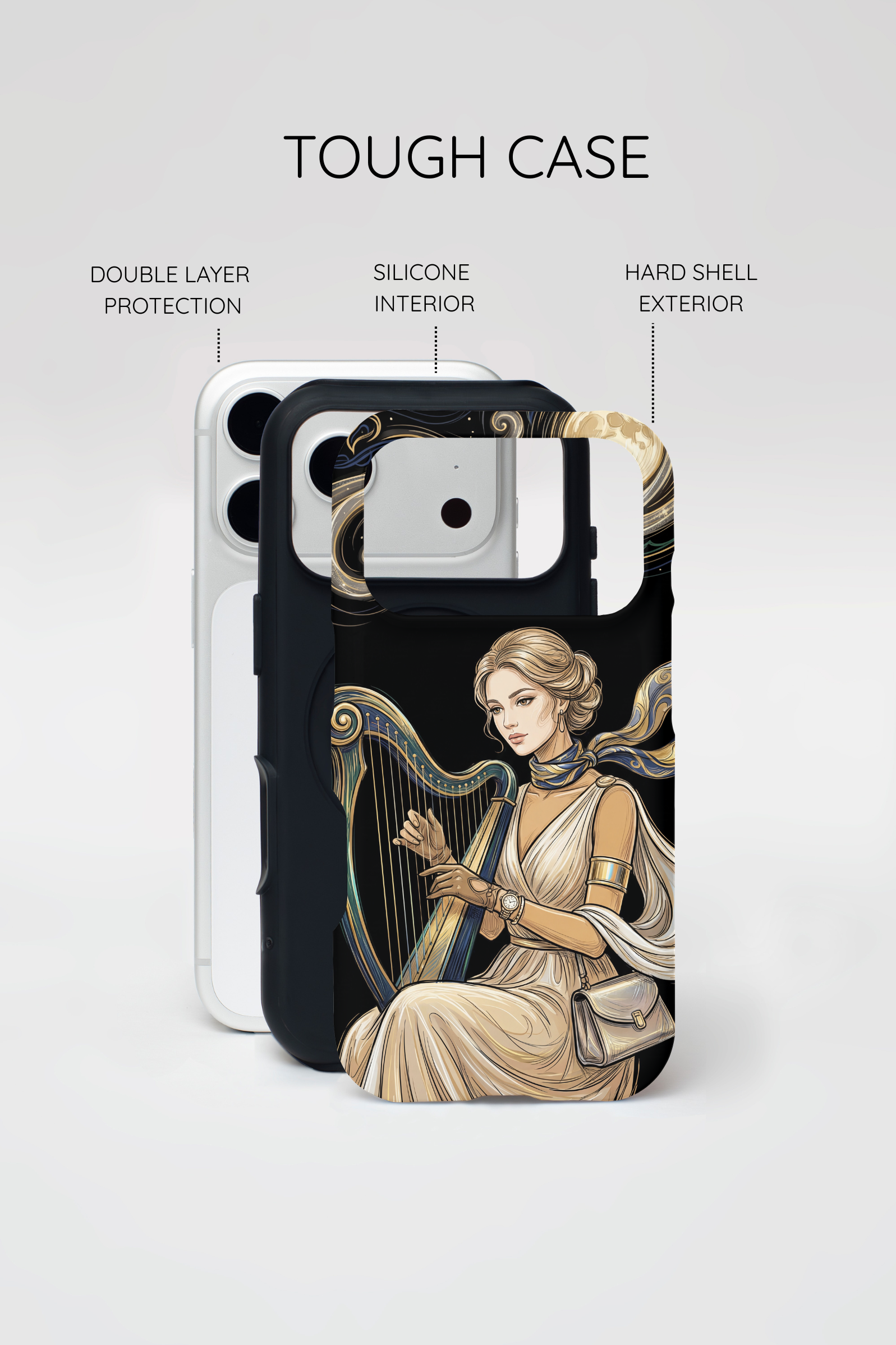 Moonlit Harp MagSafe iPhone Case | Vintage Goddess Musician Art