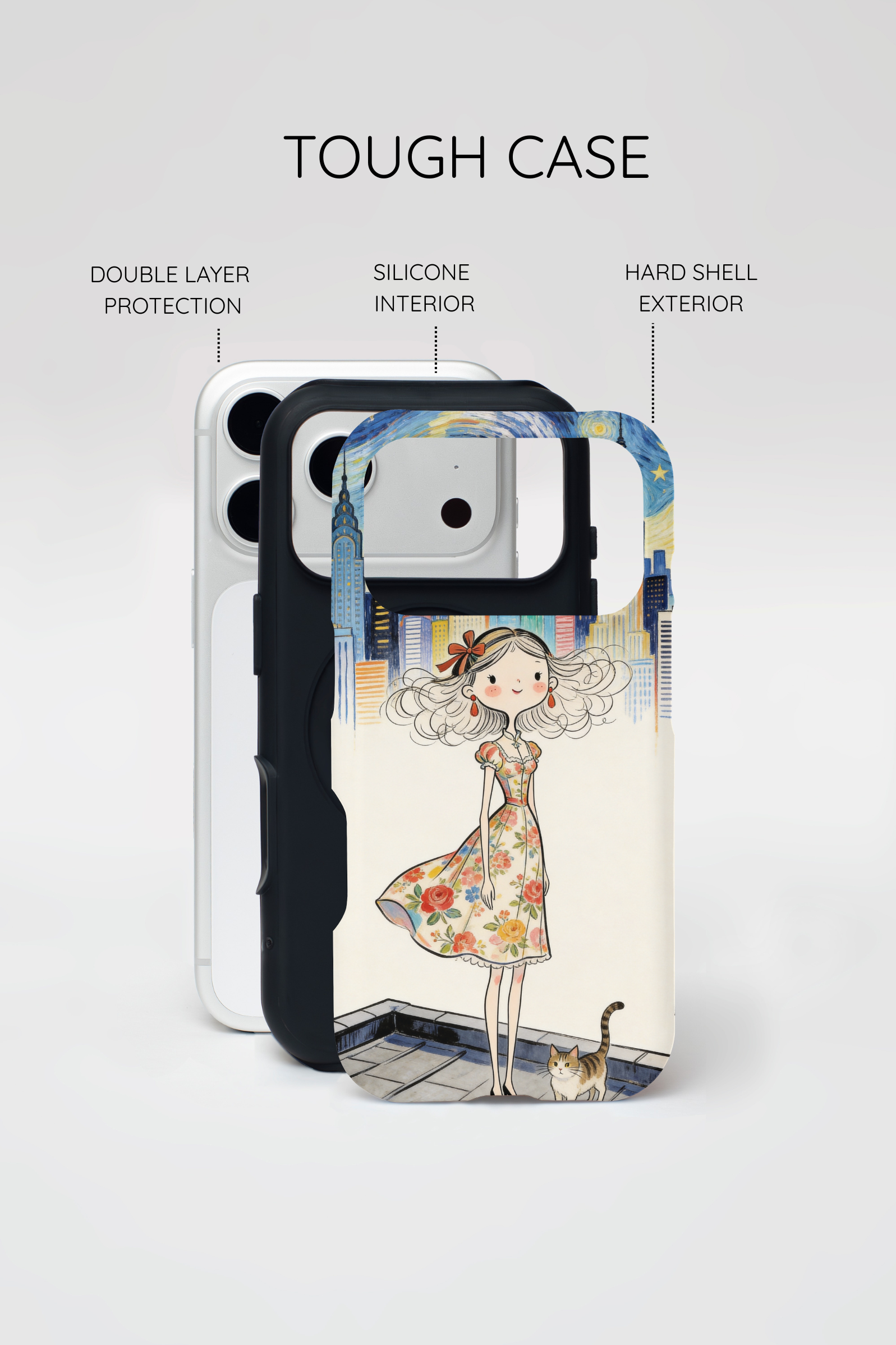 Artistic Girl Cityscape iPhone Case | Cute Floral Dress Rooftop Design