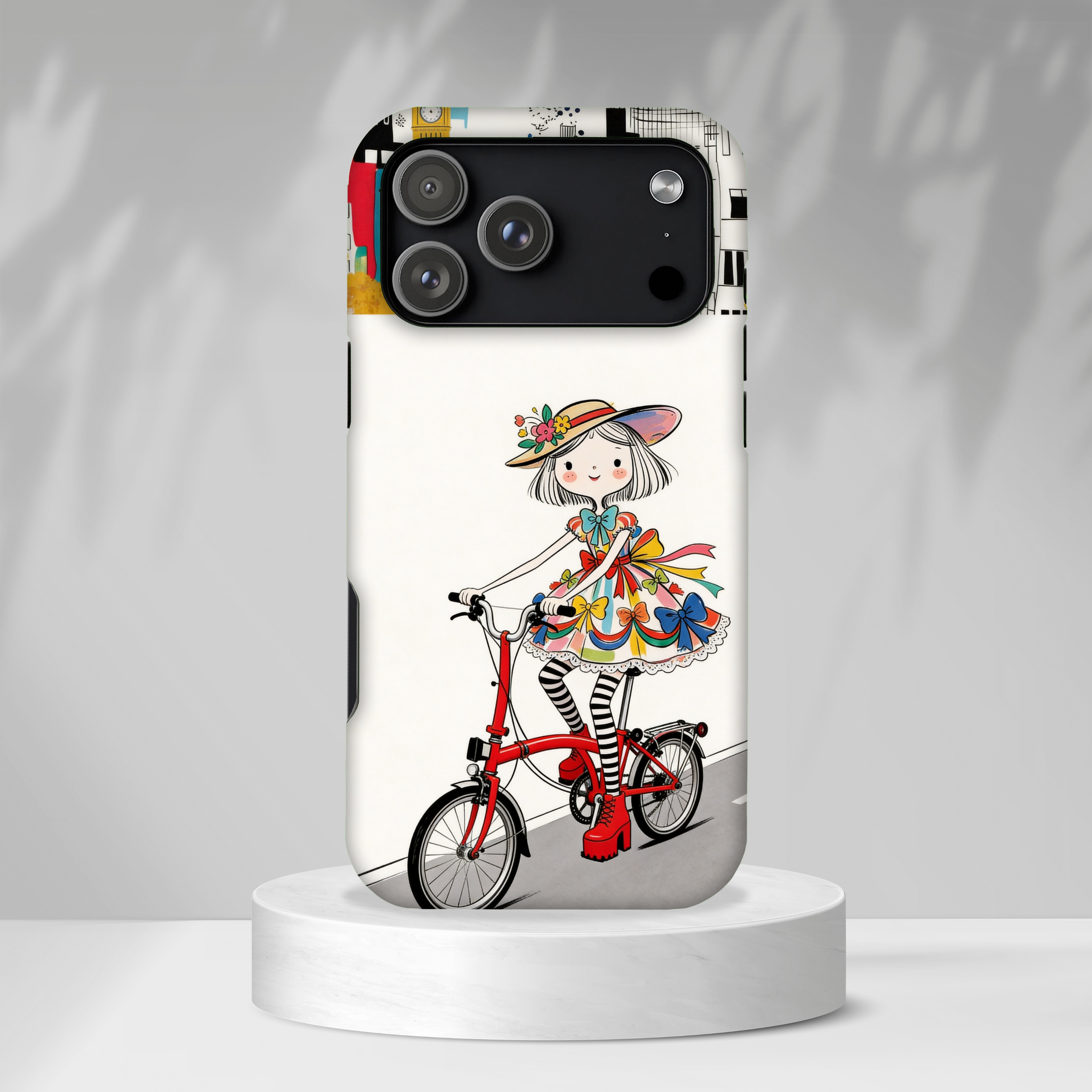 Whimsical Girl on Brompton Bicycle Urban Illustration iPhone Case